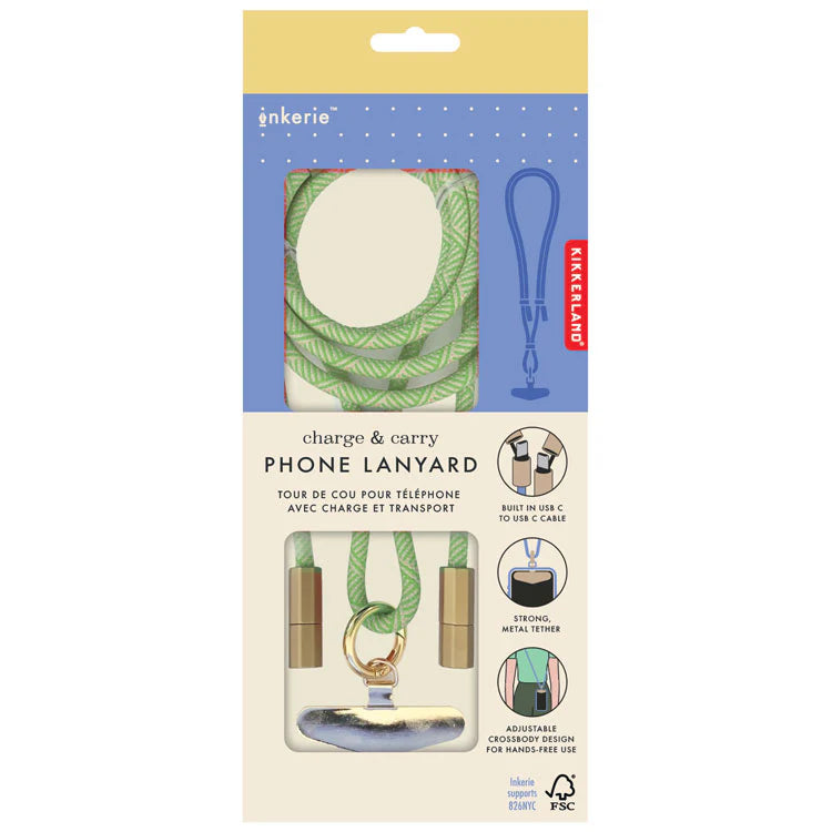 Inkerie Phone Lanyard / Charging Cable Combo (Blue or Pink)