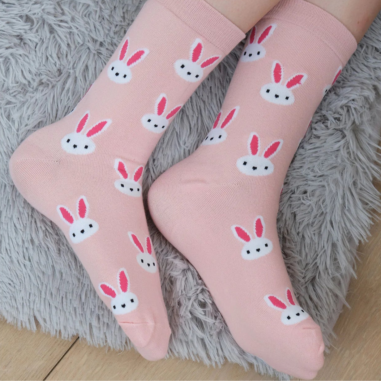 Ladies' Pink and White Bunny Socks