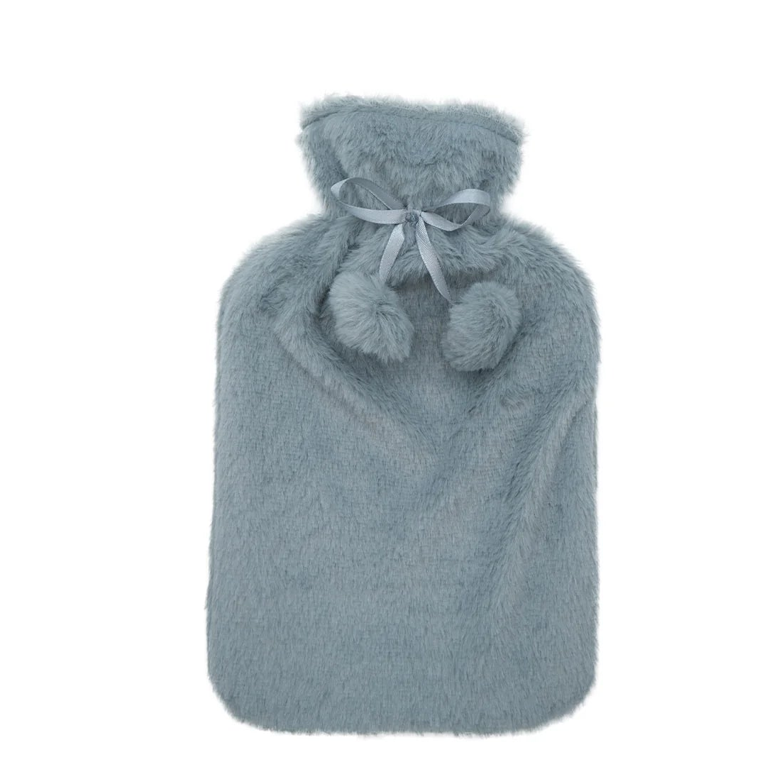 Hot Water Bottle with Plush Cover (Grey or Blue)