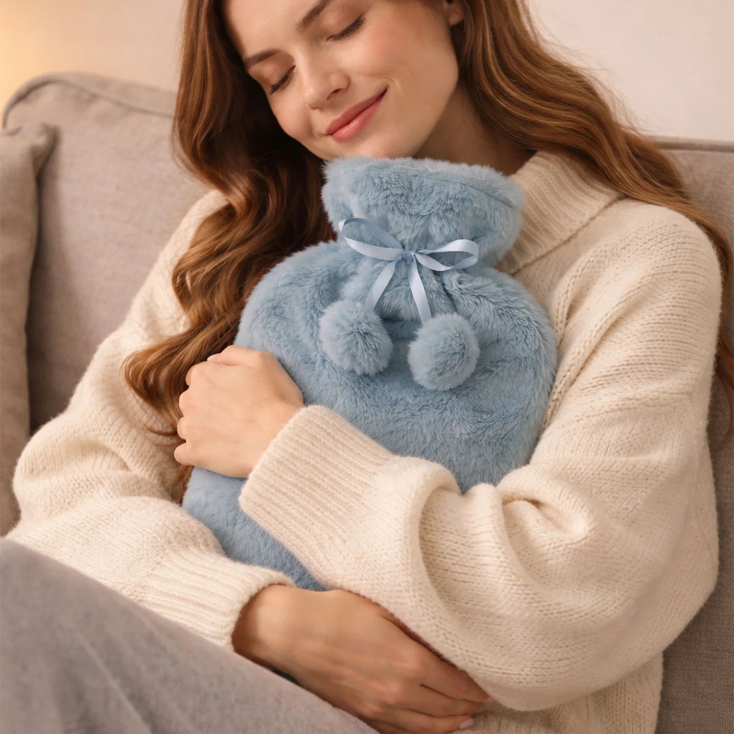 Hot Water Bottle with Plush Cover (Grey or Blue)
