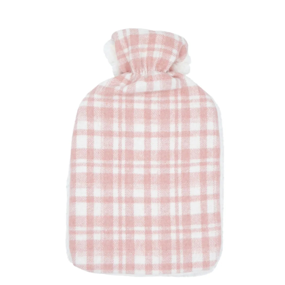 Hot Water Bottle with Pink Check/Cream Fleece Cover