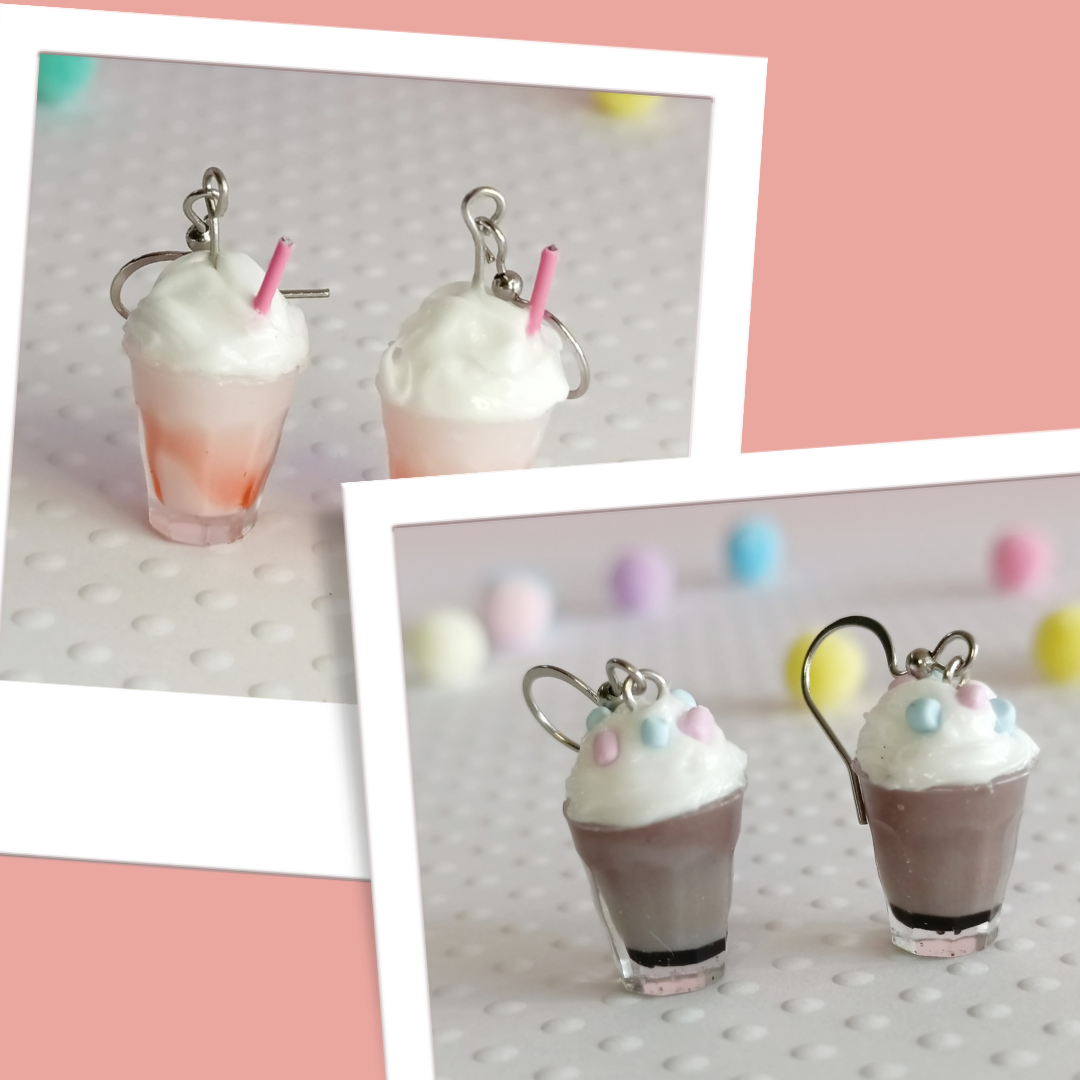 Milkshake Dangle Earrings (Strawberry / Chocolate)