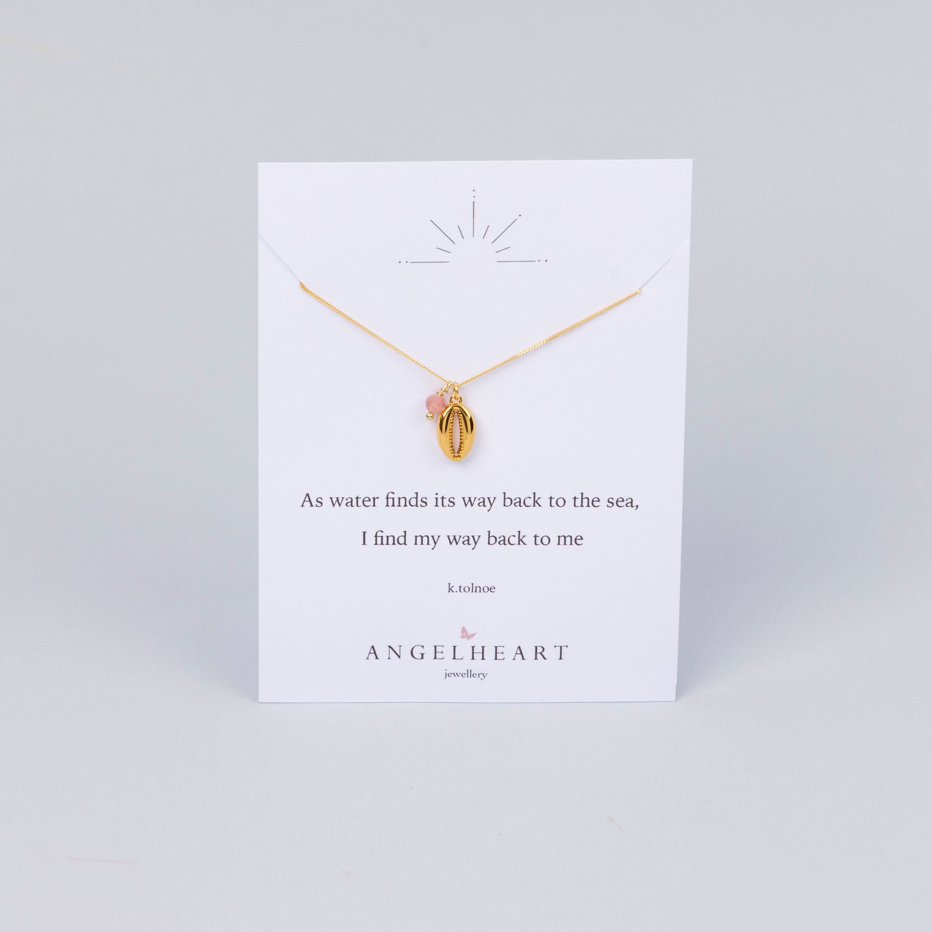 Cowrie Shell Necklace with Pink Tourmaline (gold-dipped)