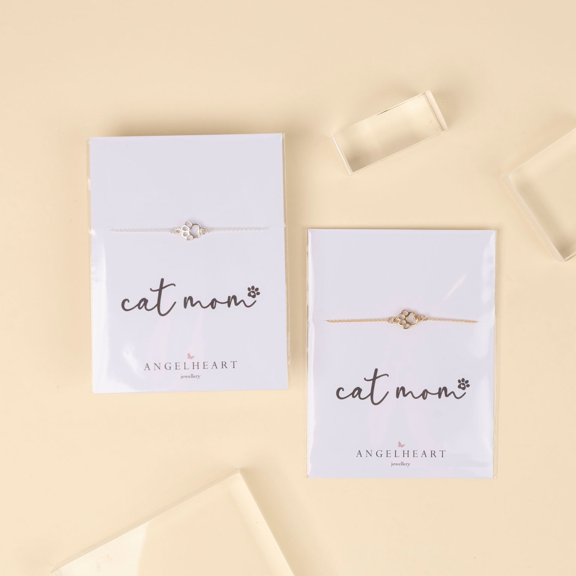 "Cat Mom" Paw Print Bracelet (sterling silver or gold-dipped)