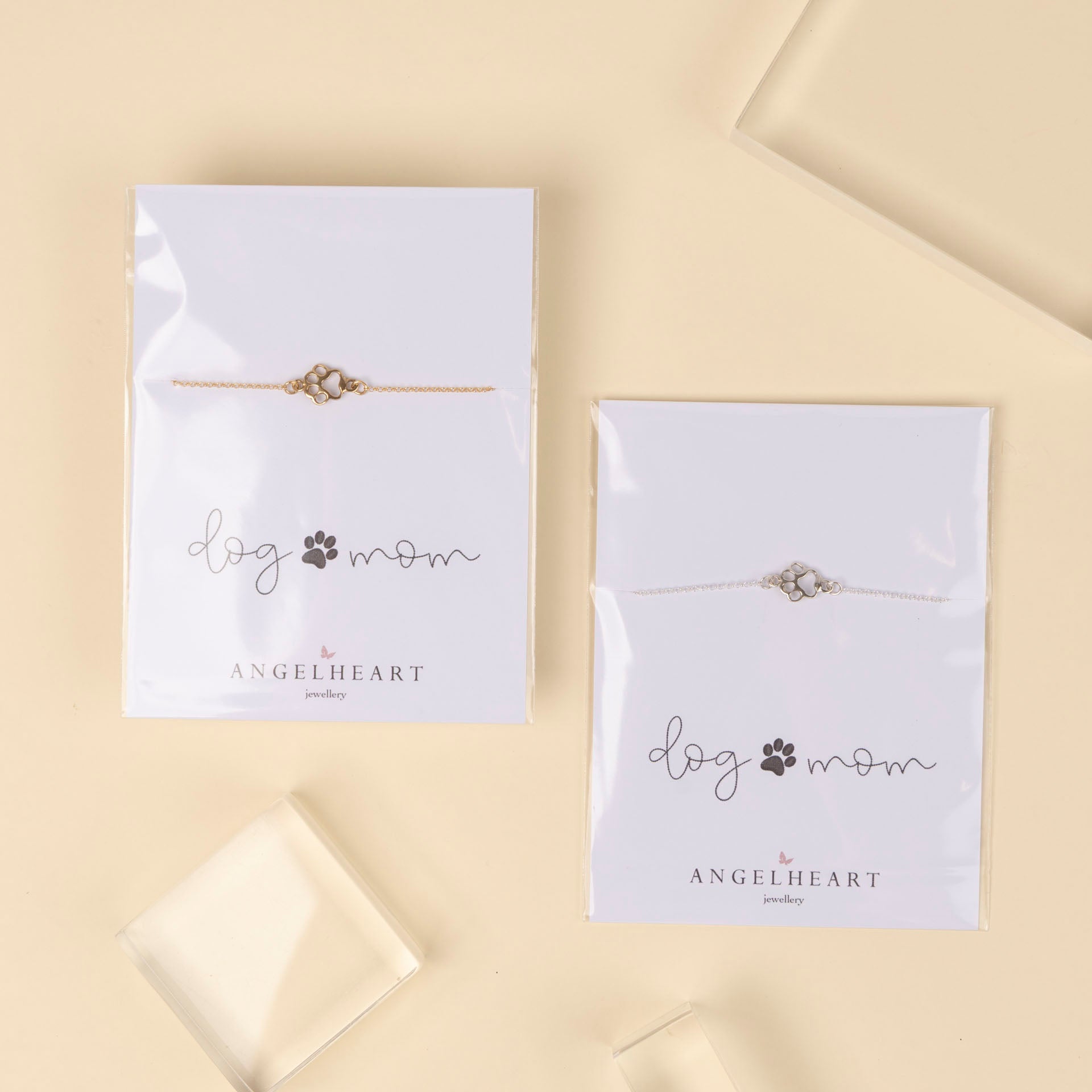 "Dog Mom" Paw Print Bracelet (sterling silver or gold-dipped)