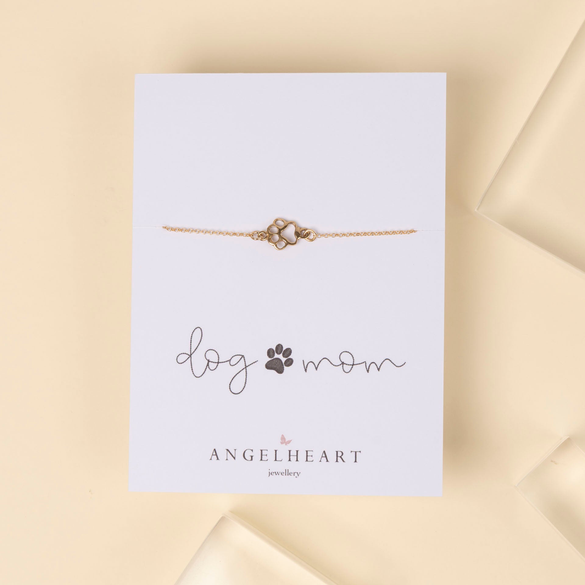 "Dog Mom" Paw Print Bracelet (sterling silver or gold-dipped)
