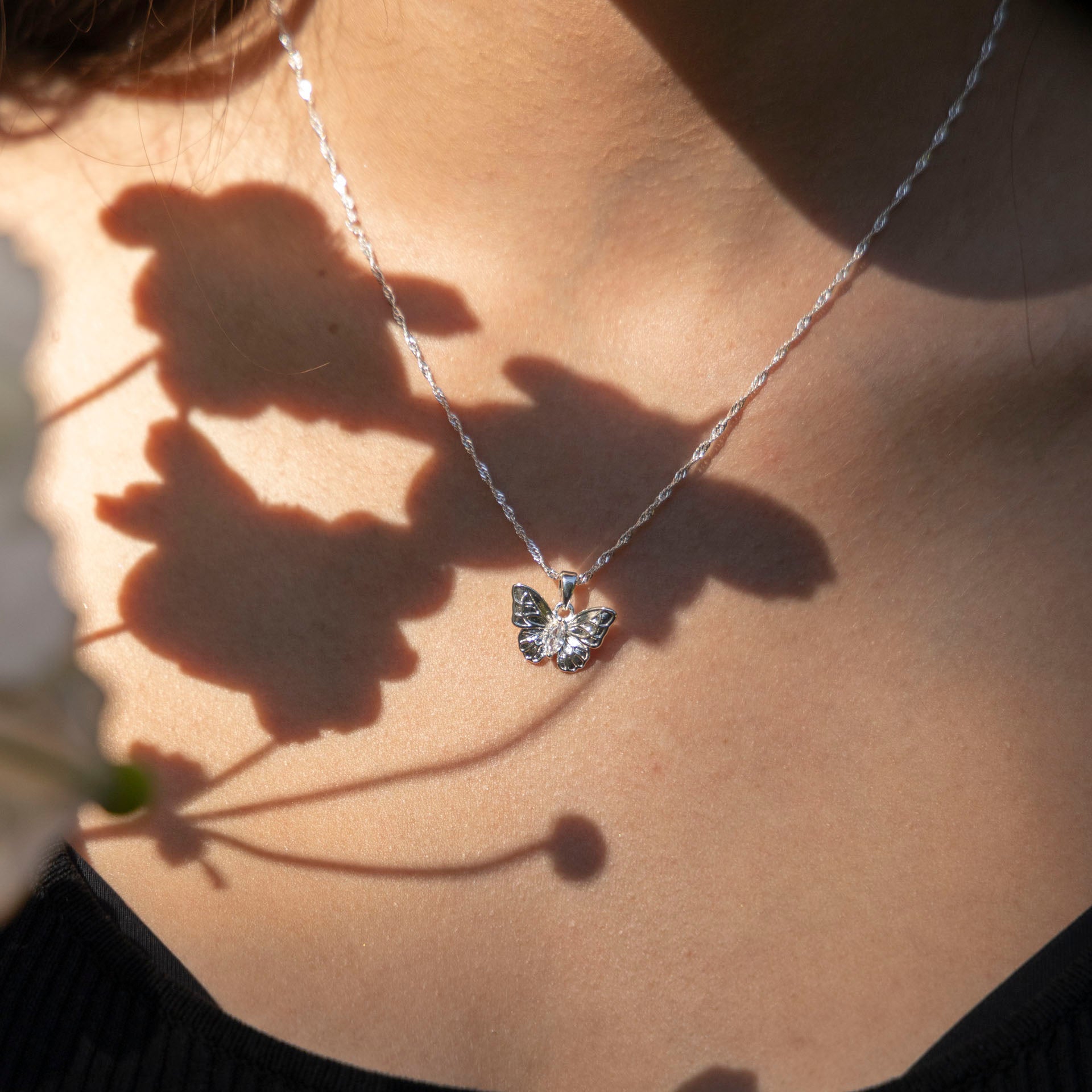 Pure Elegance Classic Butterfly Necklace with Diamanté Detail