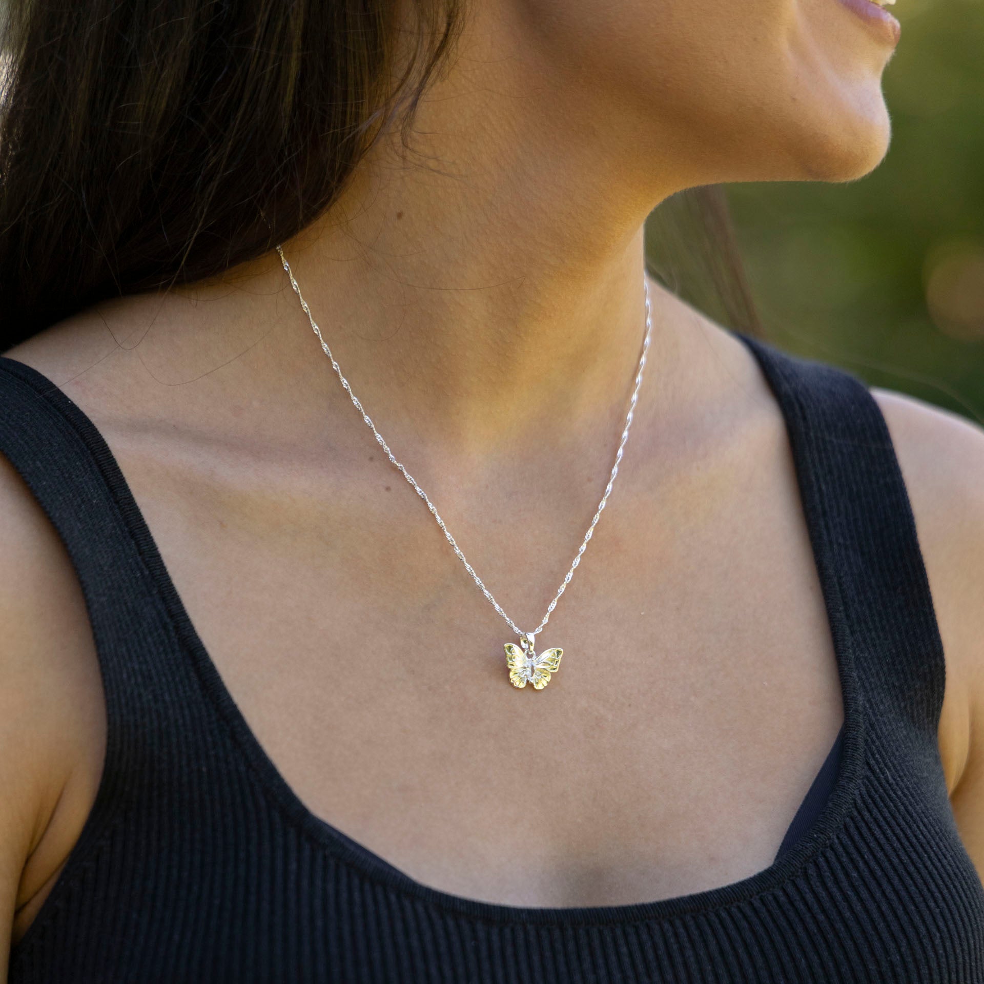 Pure Elegance Classic Butterfly Necklace with Diamanté Detail