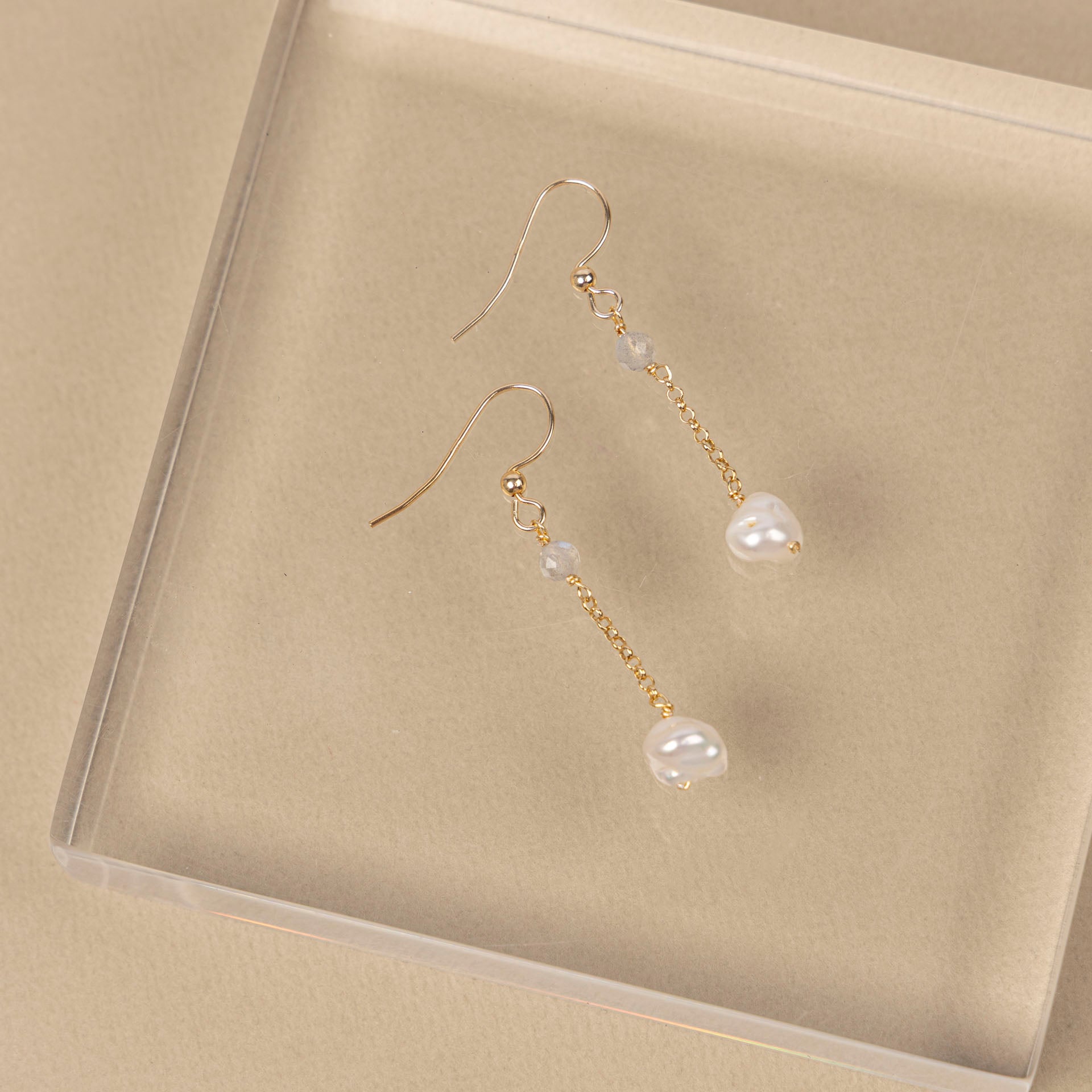 Keshi Pearl and Labradorite Dangle Earrings (sterling silver or gold-dipped)