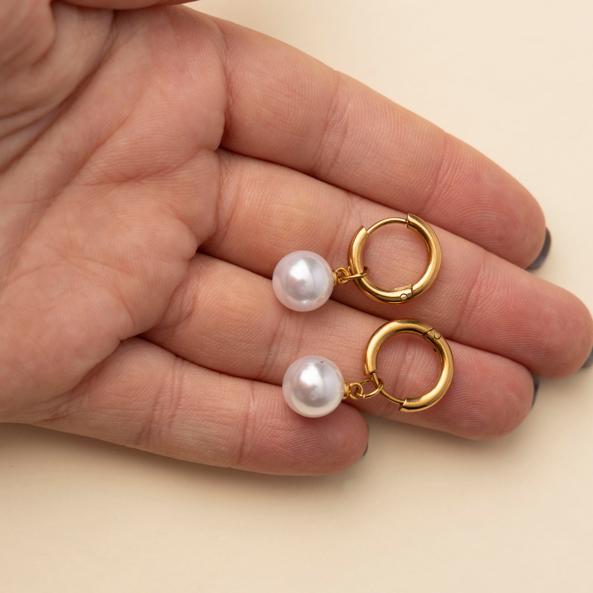 Stainless Steel and Pearl Huggie Earrings