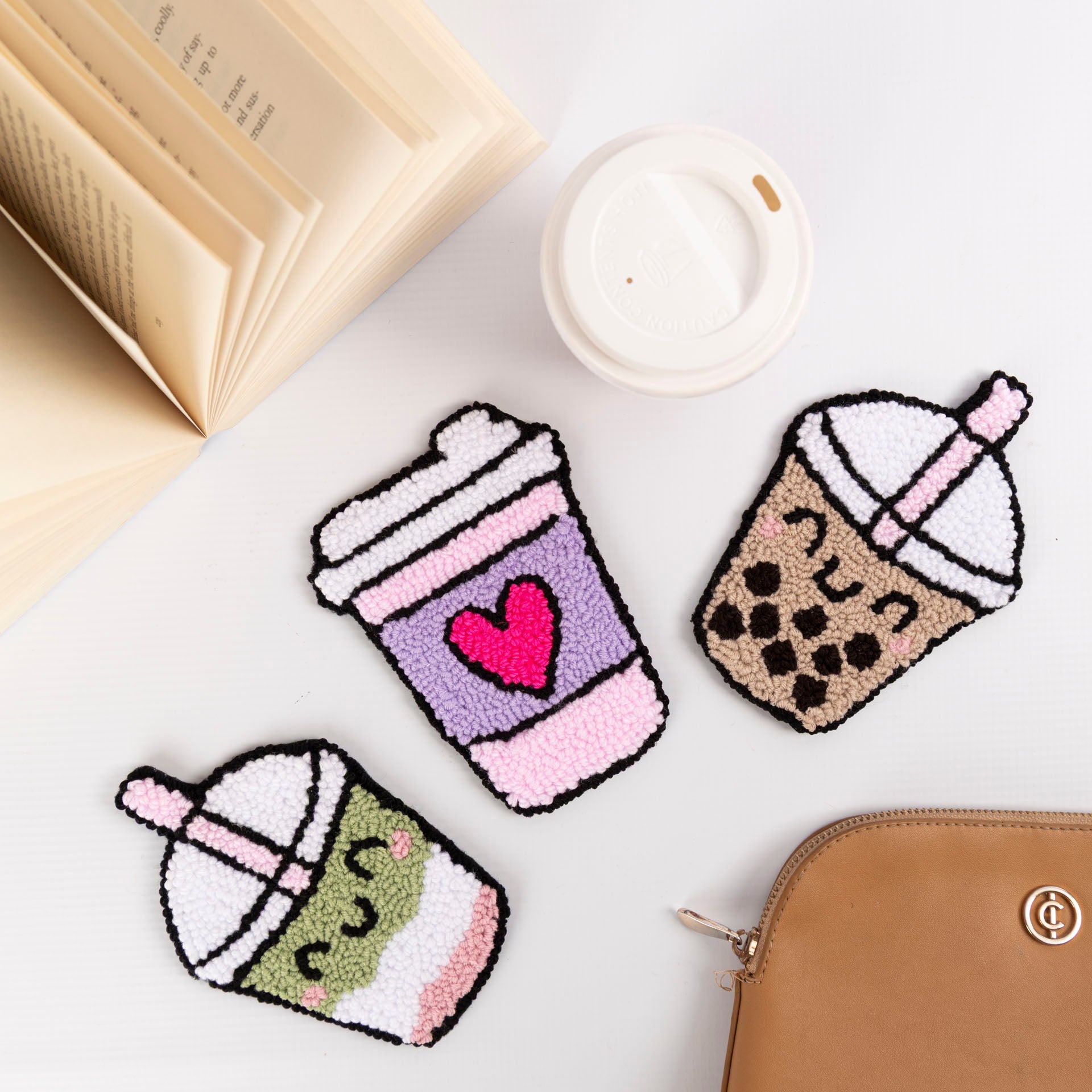 Fave Beverage-to-Go Mug Rugs (Boba, Iced Matcha and Coffee Designs)