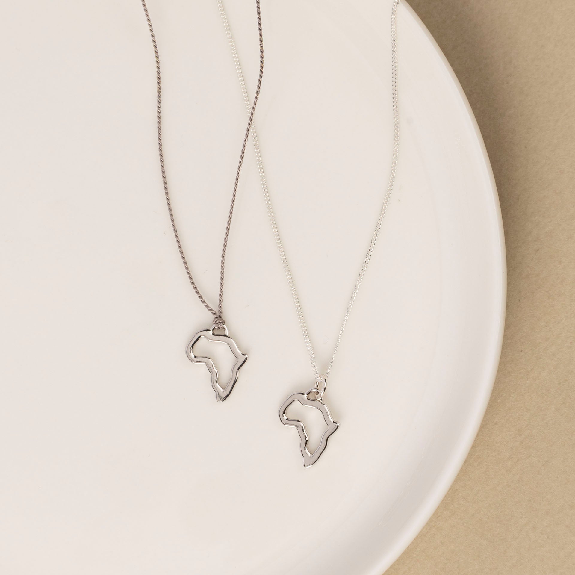 Sterling Silver Africa Outline Pendant (Silk or Chain)