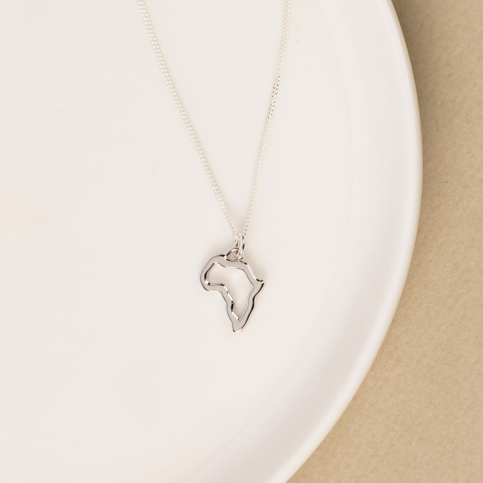 Sterling Silver Africa Outline Pendant (Silk or Chain)