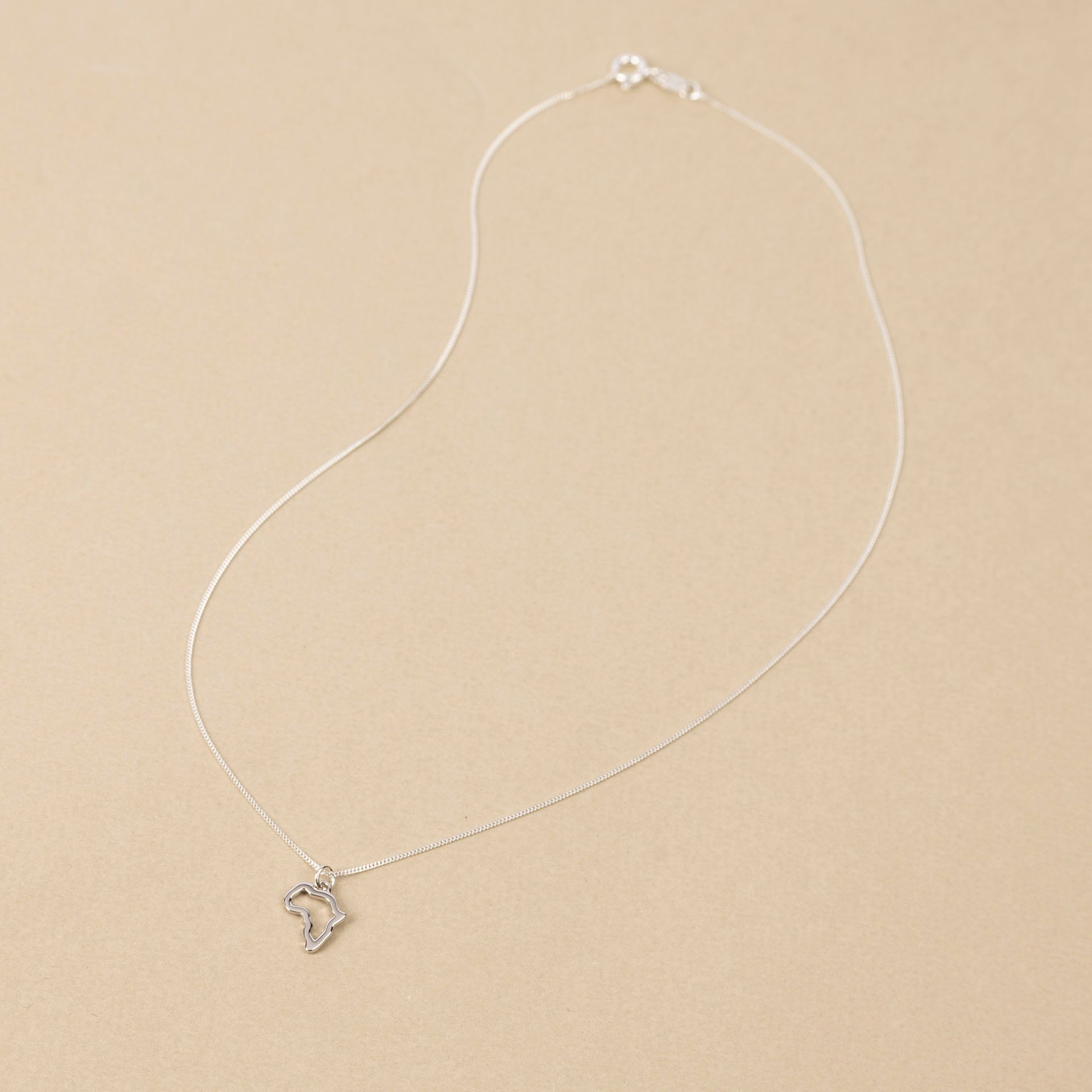 Sterling Silver Africa Outline Pendant (Silk or Chain)