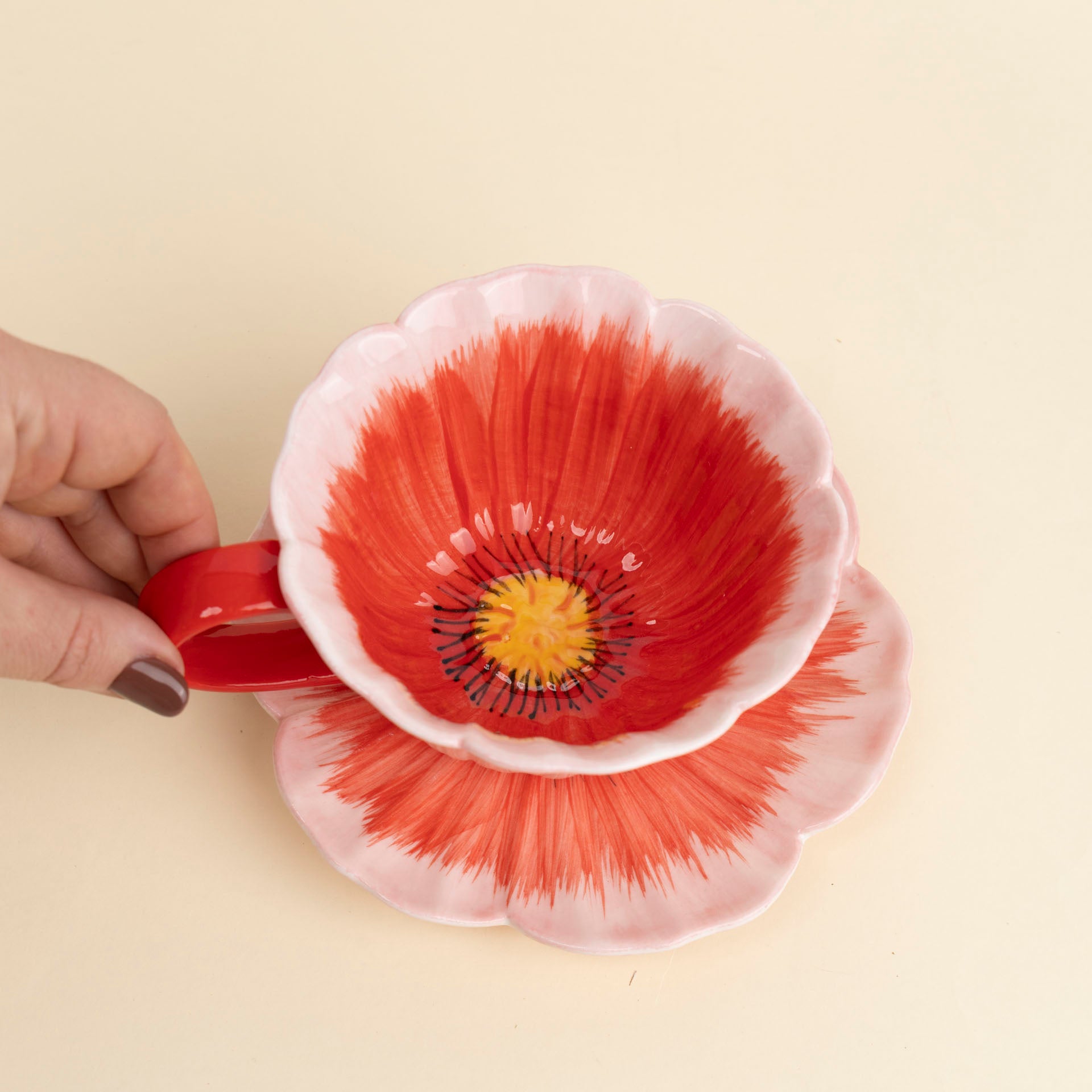 Blush Poppy Bloom Ceramic Cup & Saucer