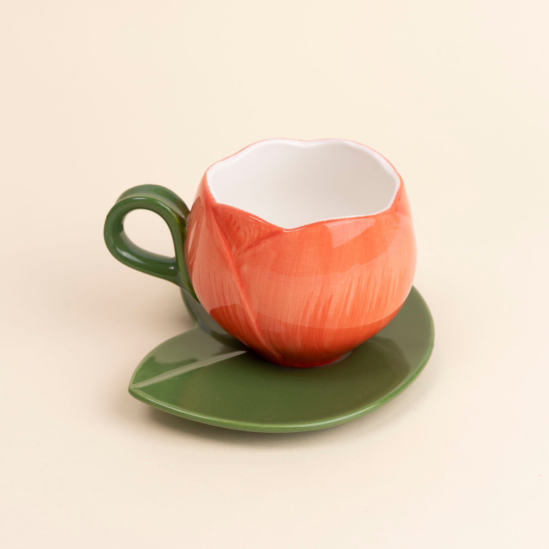 Coral Bloom Ceramic Cup & Saucer