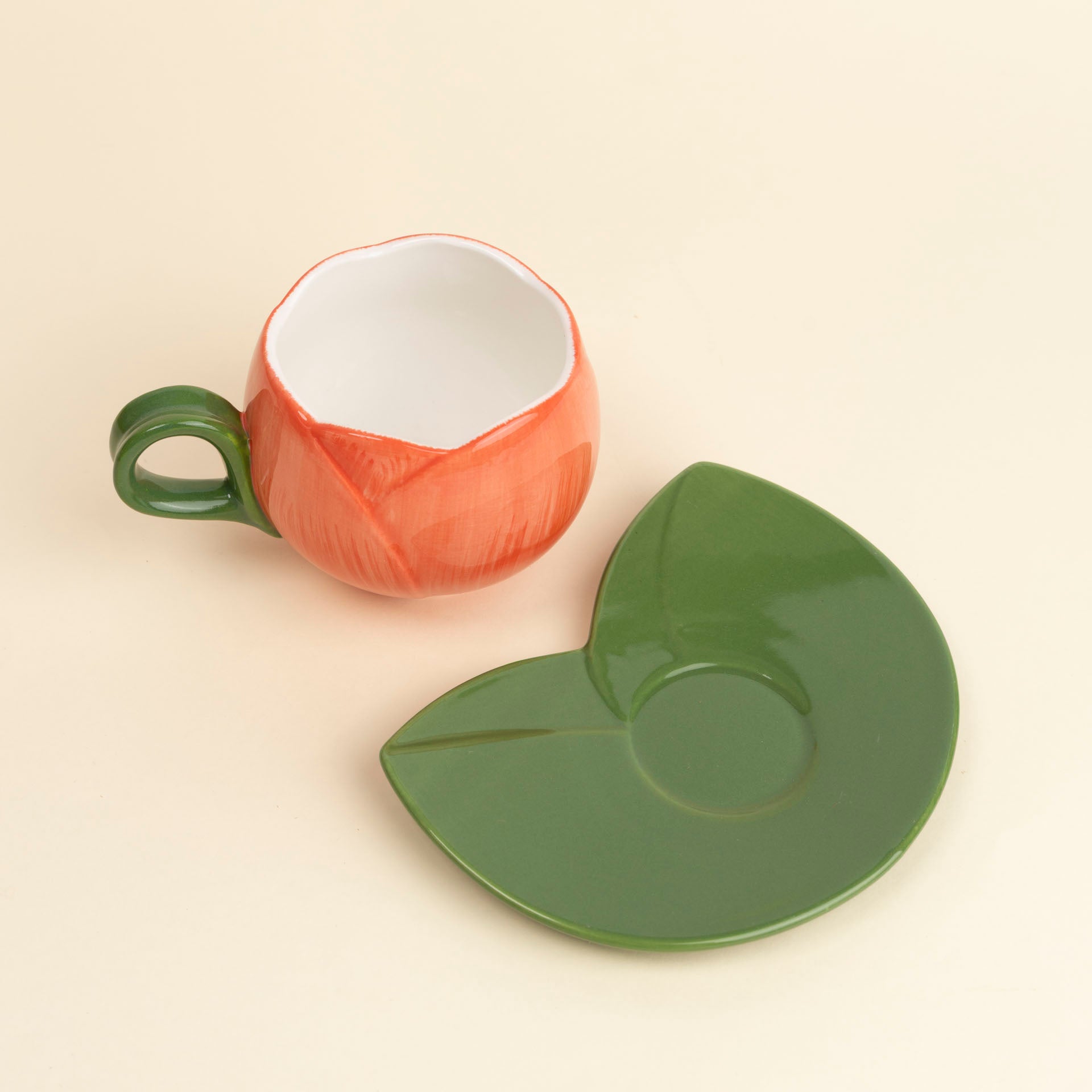 Coral Bloom Ceramic Cup & Saucer