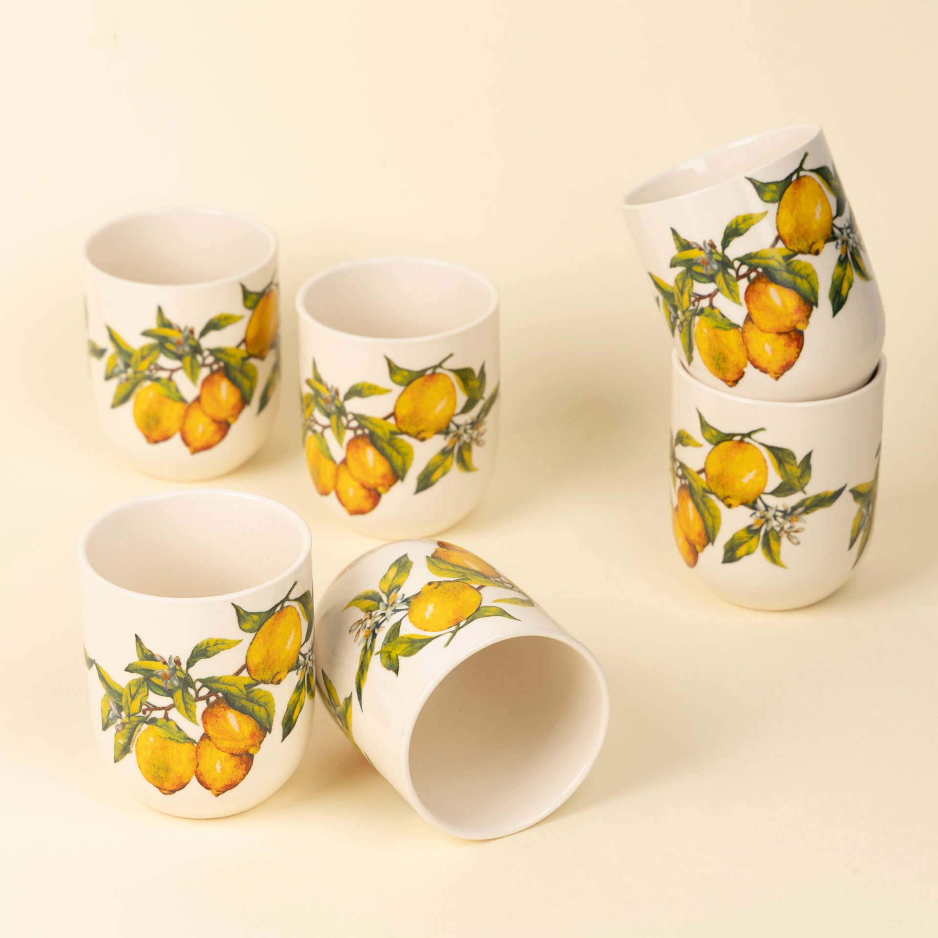 Lemon Botanical Mini Ceramic Cups (Set of 6)