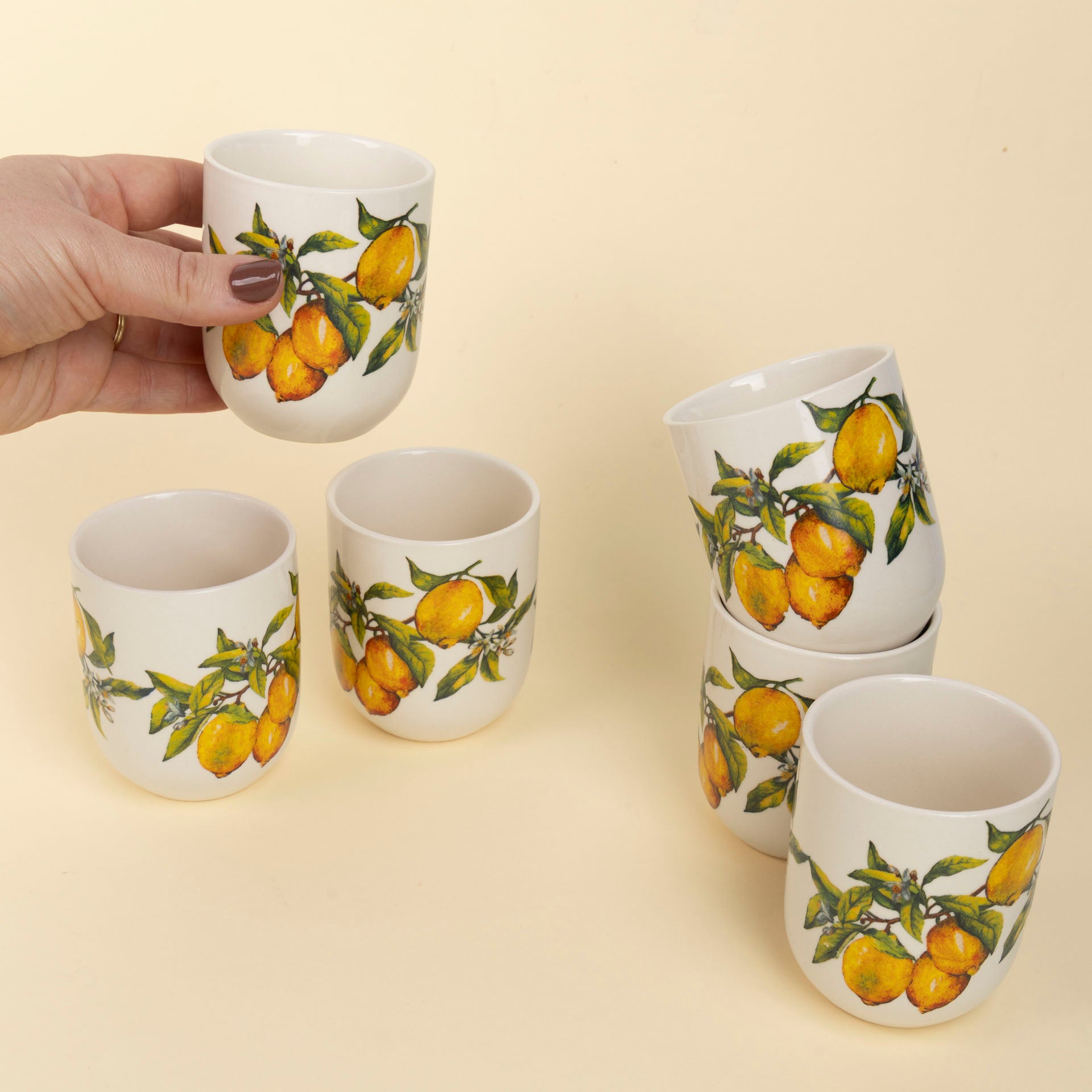 Lemon Botanical Mini Ceramic Cups (Set of 6)