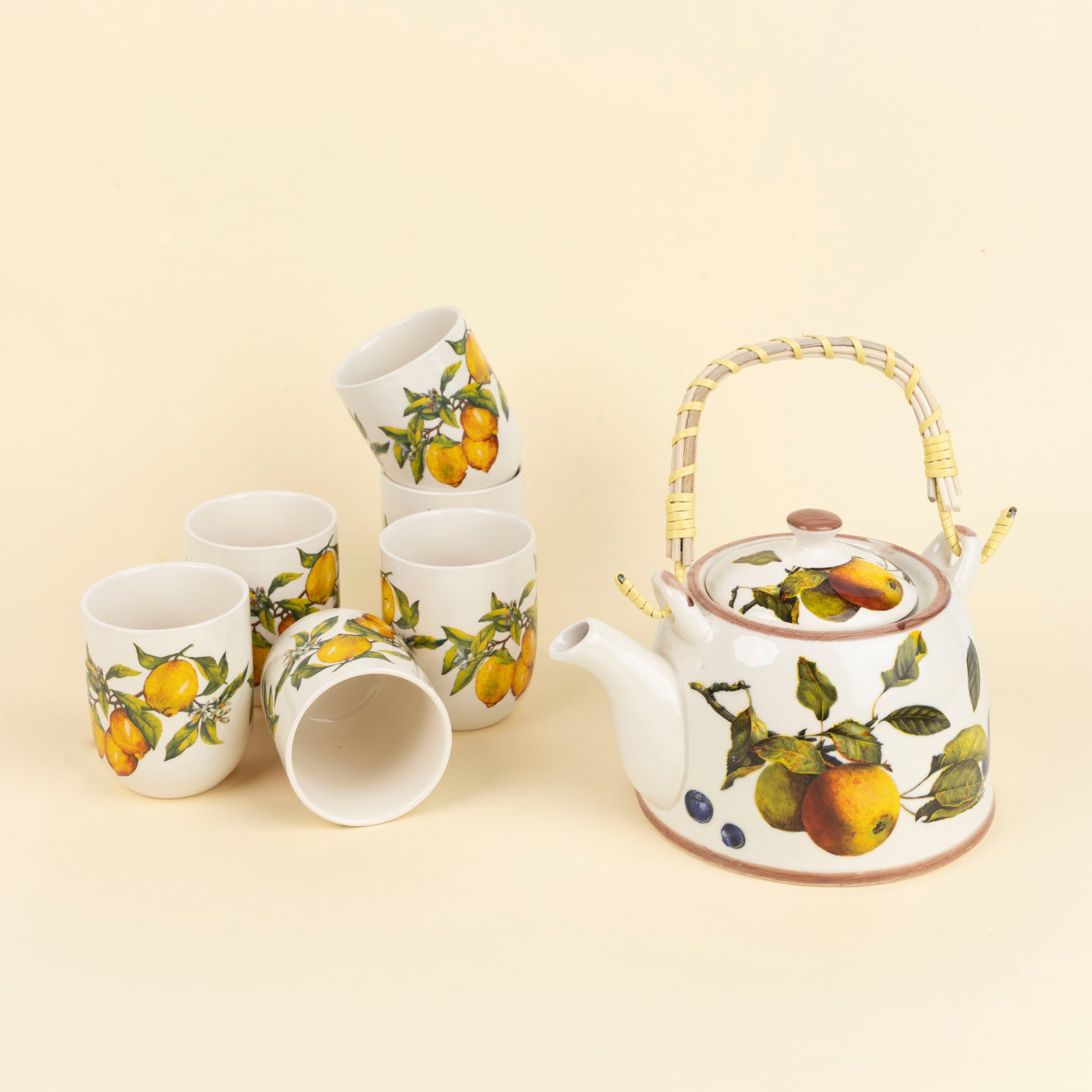 Lemon Botanical Mini Ceramic Cups (Set of 6)