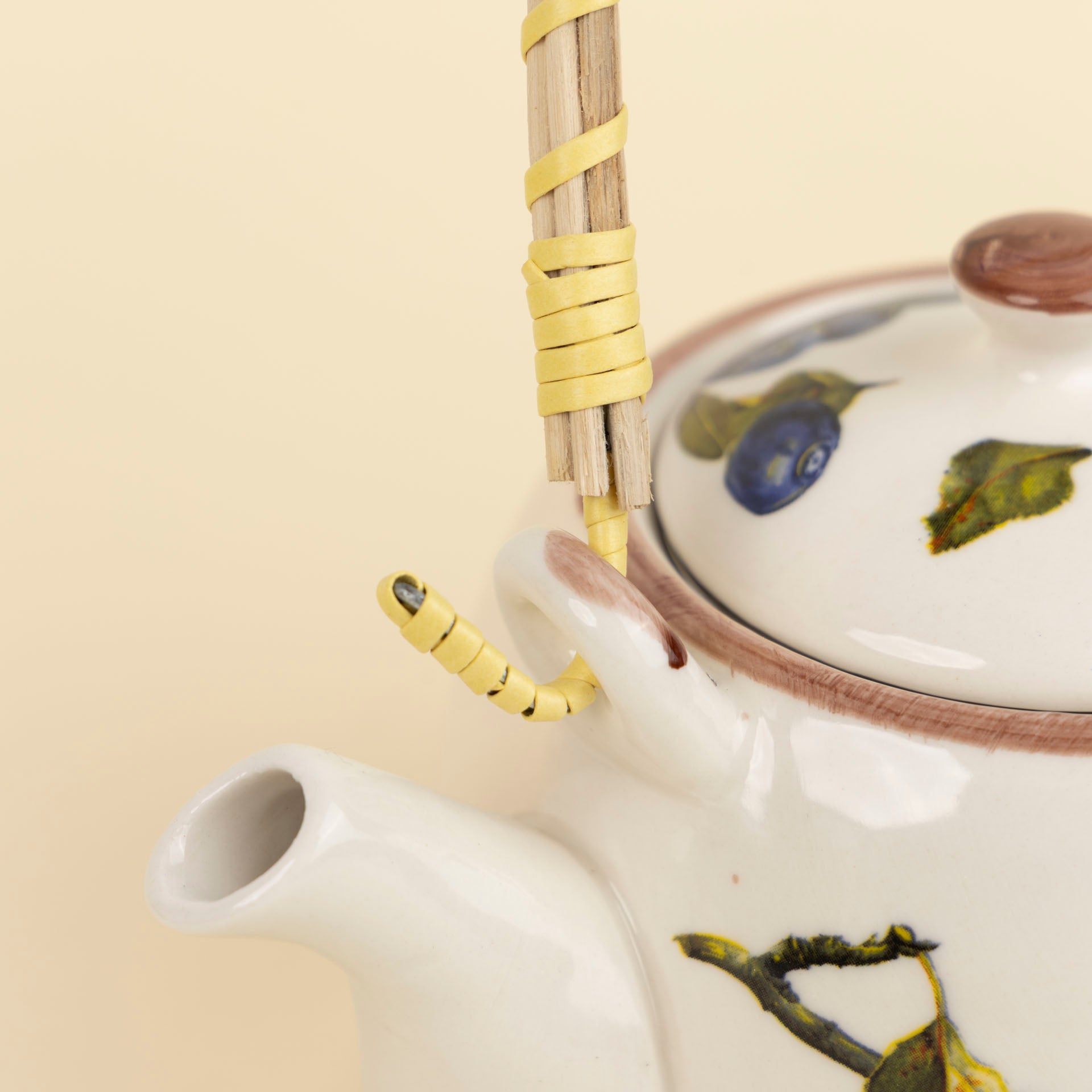 Pear & Blueberry Ceramic Teapot with Woven Handle