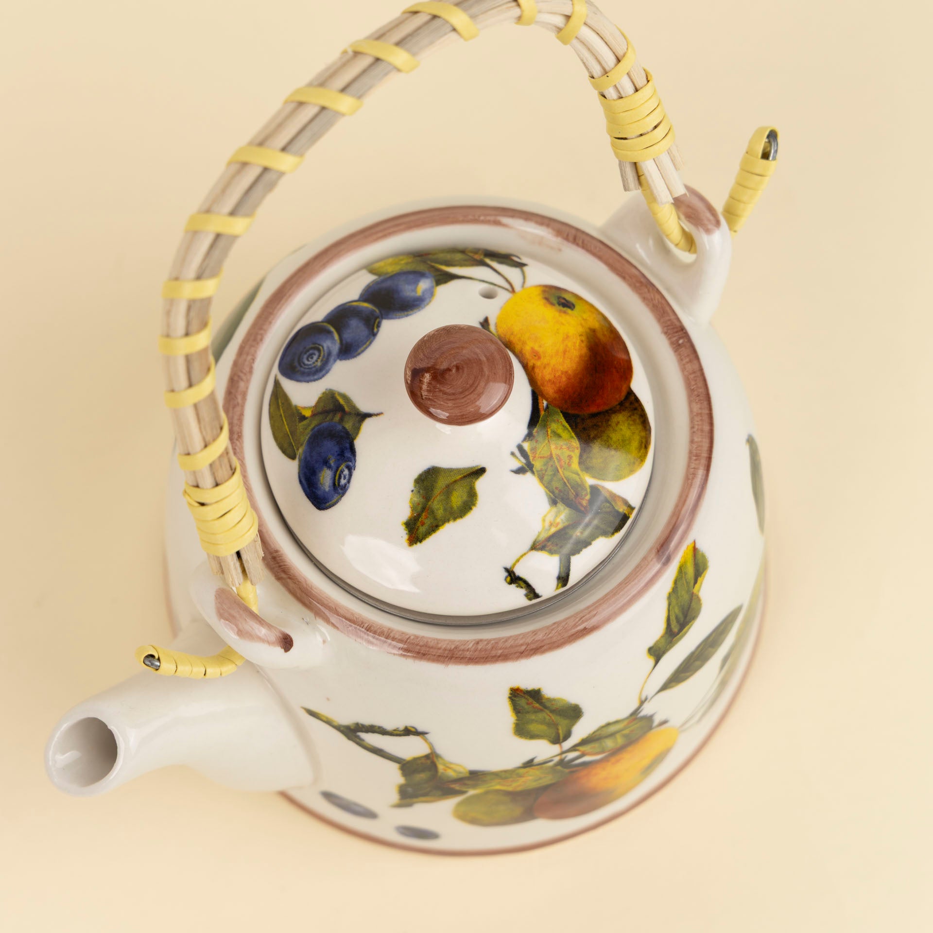 Pear & Blueberry Ceramic Teapot with Woven Handle