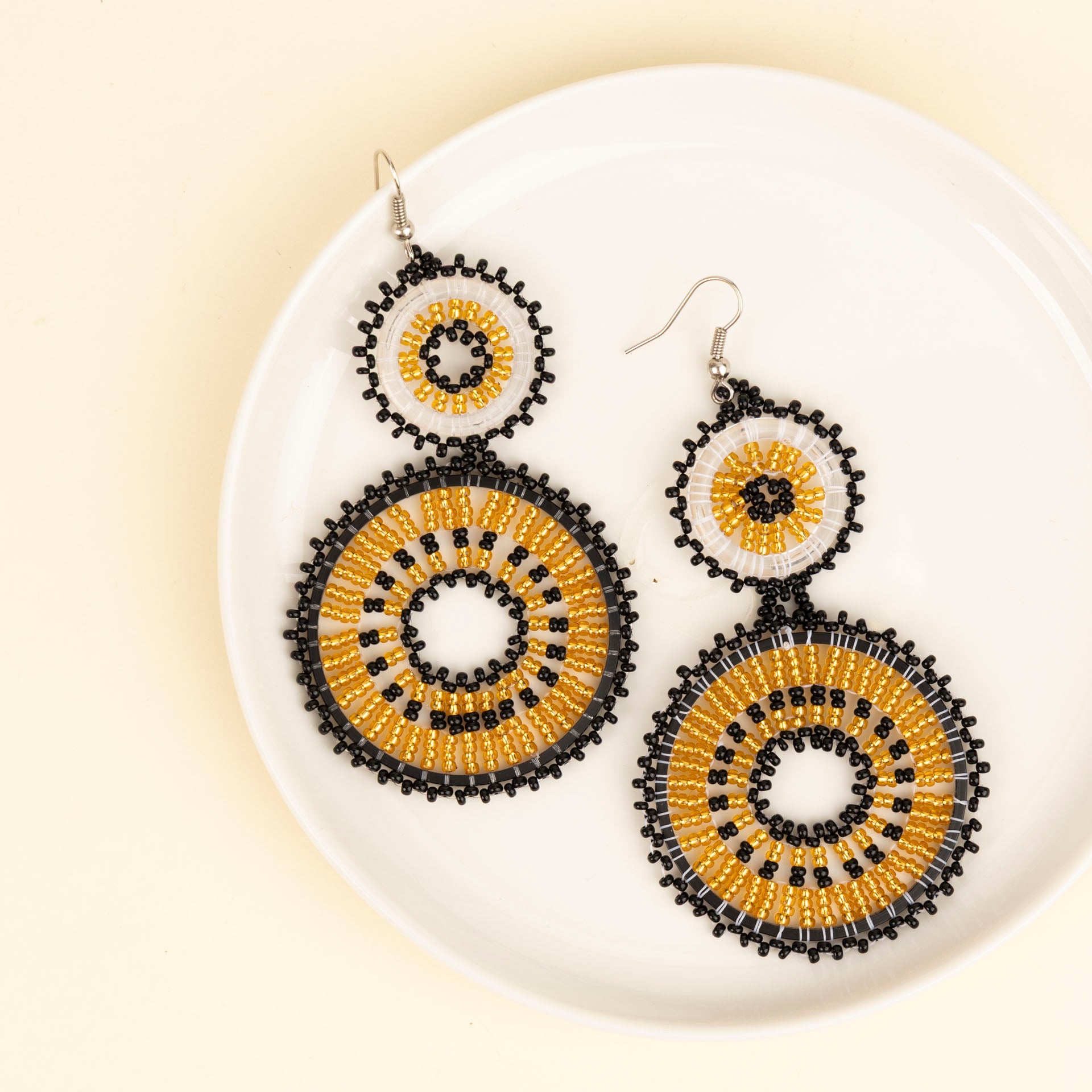 Black & Gold Beaded Double Hoop Earrings by Project Hope