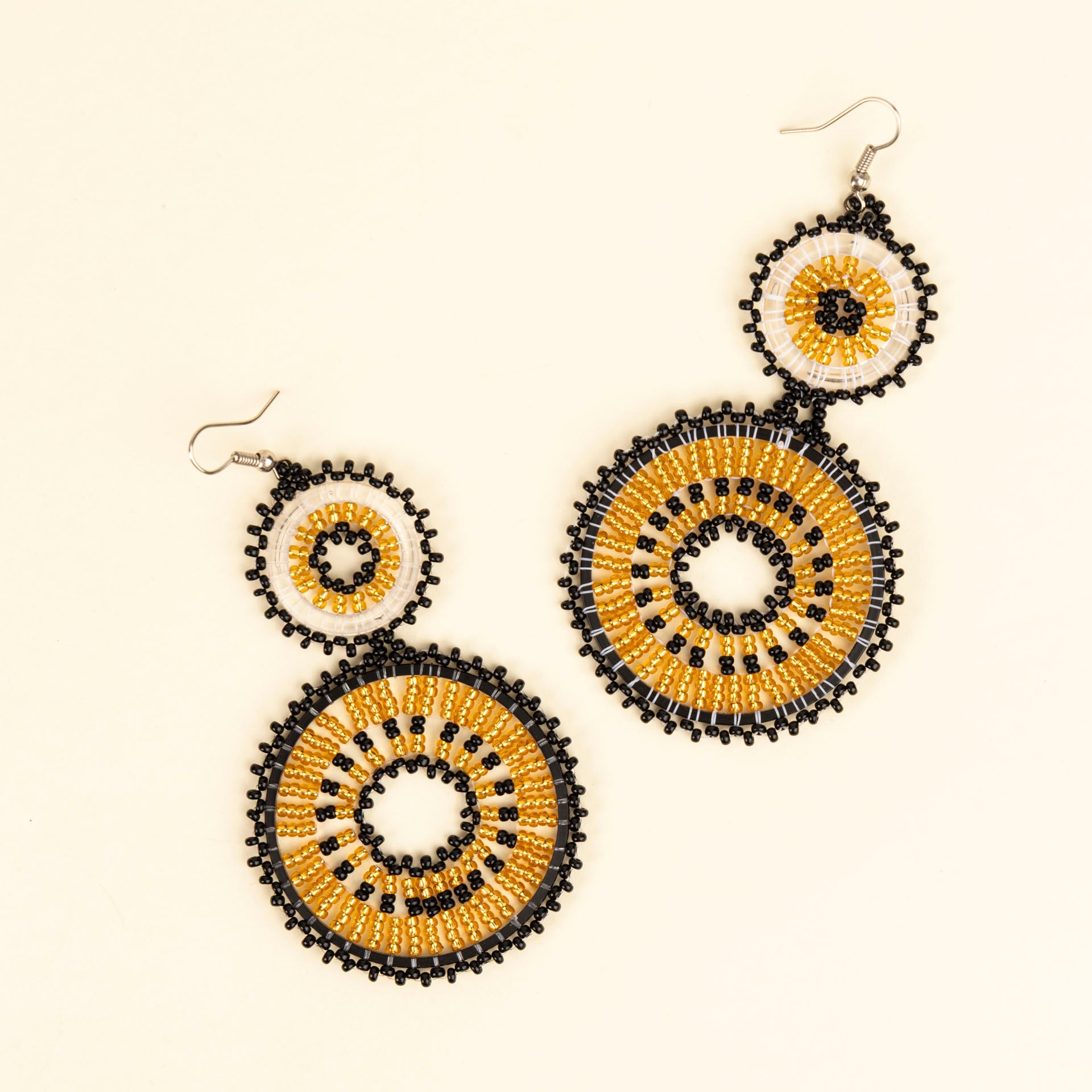 Black & Gold Beaded Double Hoop Earrings by Project Hope