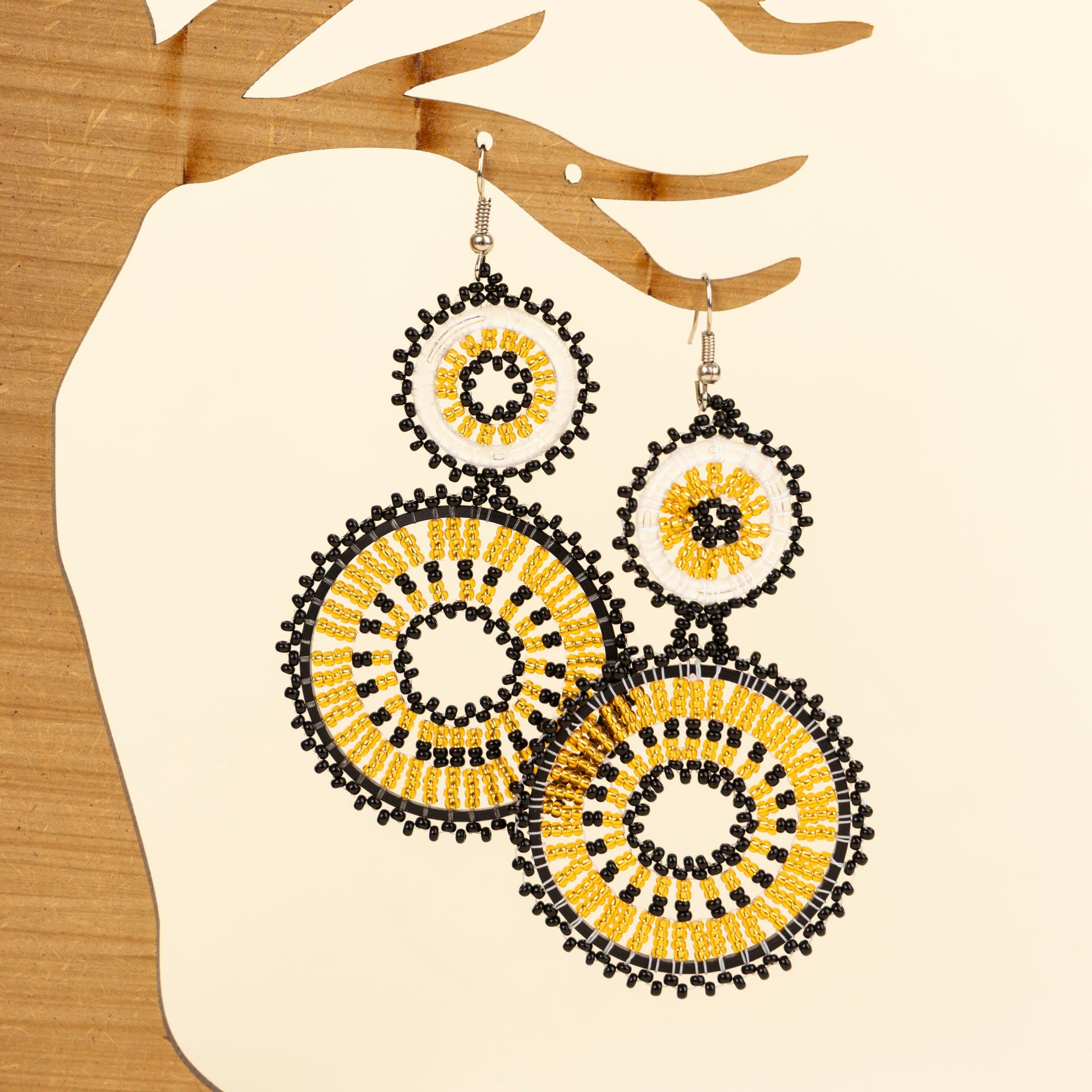 Black & Gold Beaded Double Hoop Earrings by Project Hope