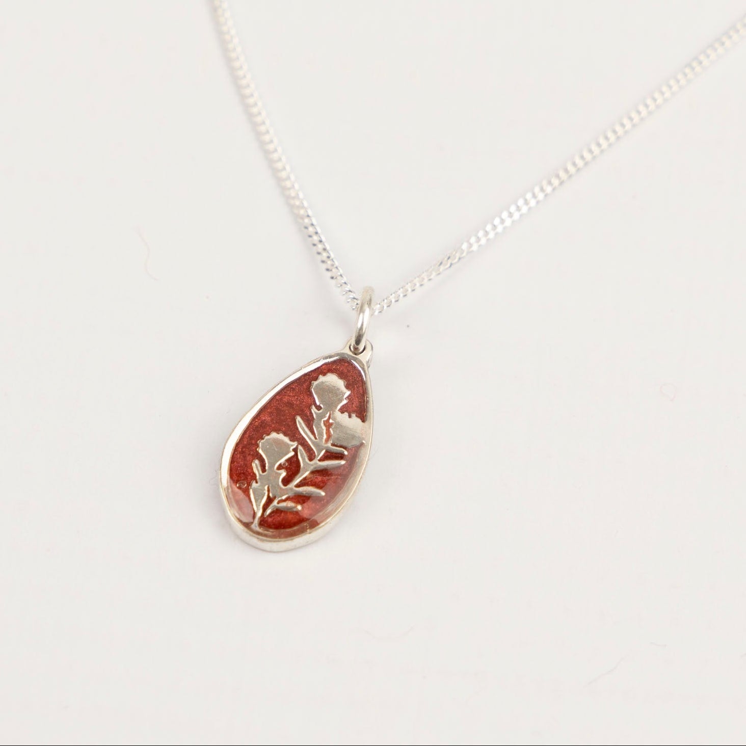 Sterling Silver and Resin Protea Teardrop Pendant