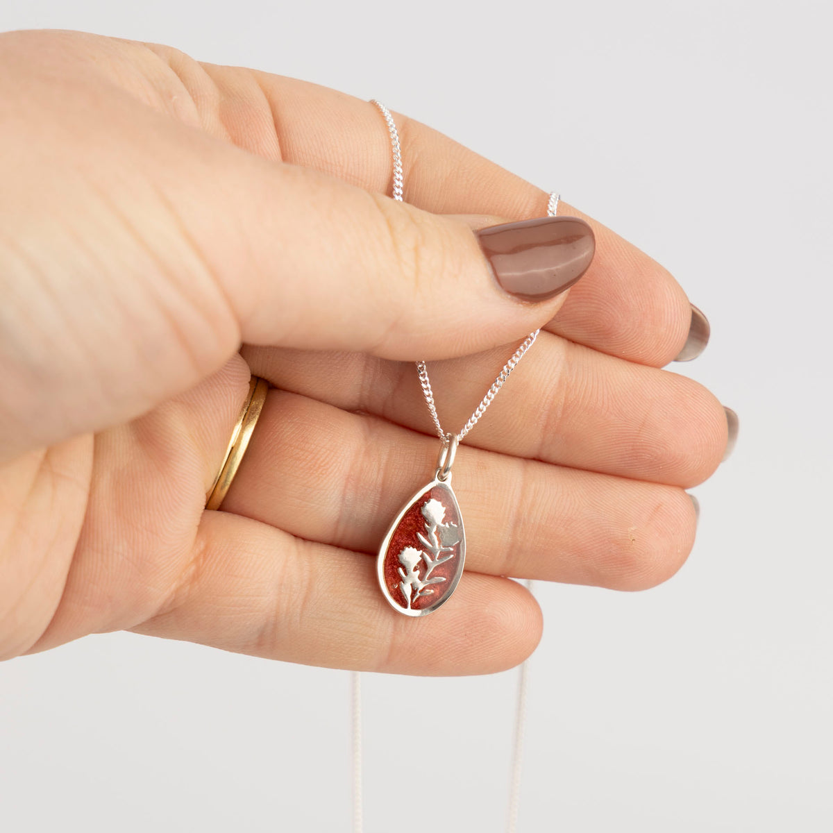 Sterling Silver and Resin Protea Teardrop Pendant