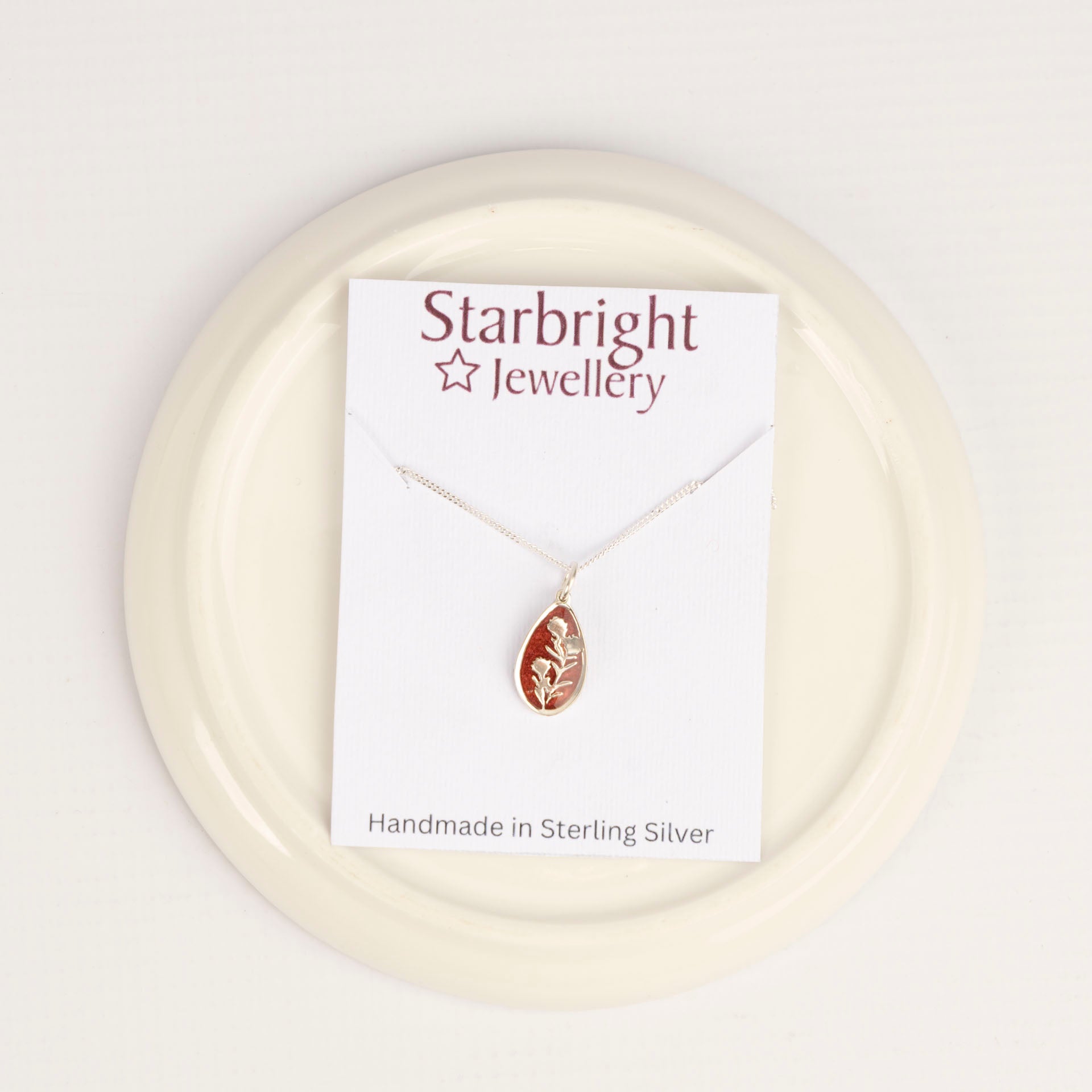 Sterling Silver and Resin Protea Teardrop Pendant