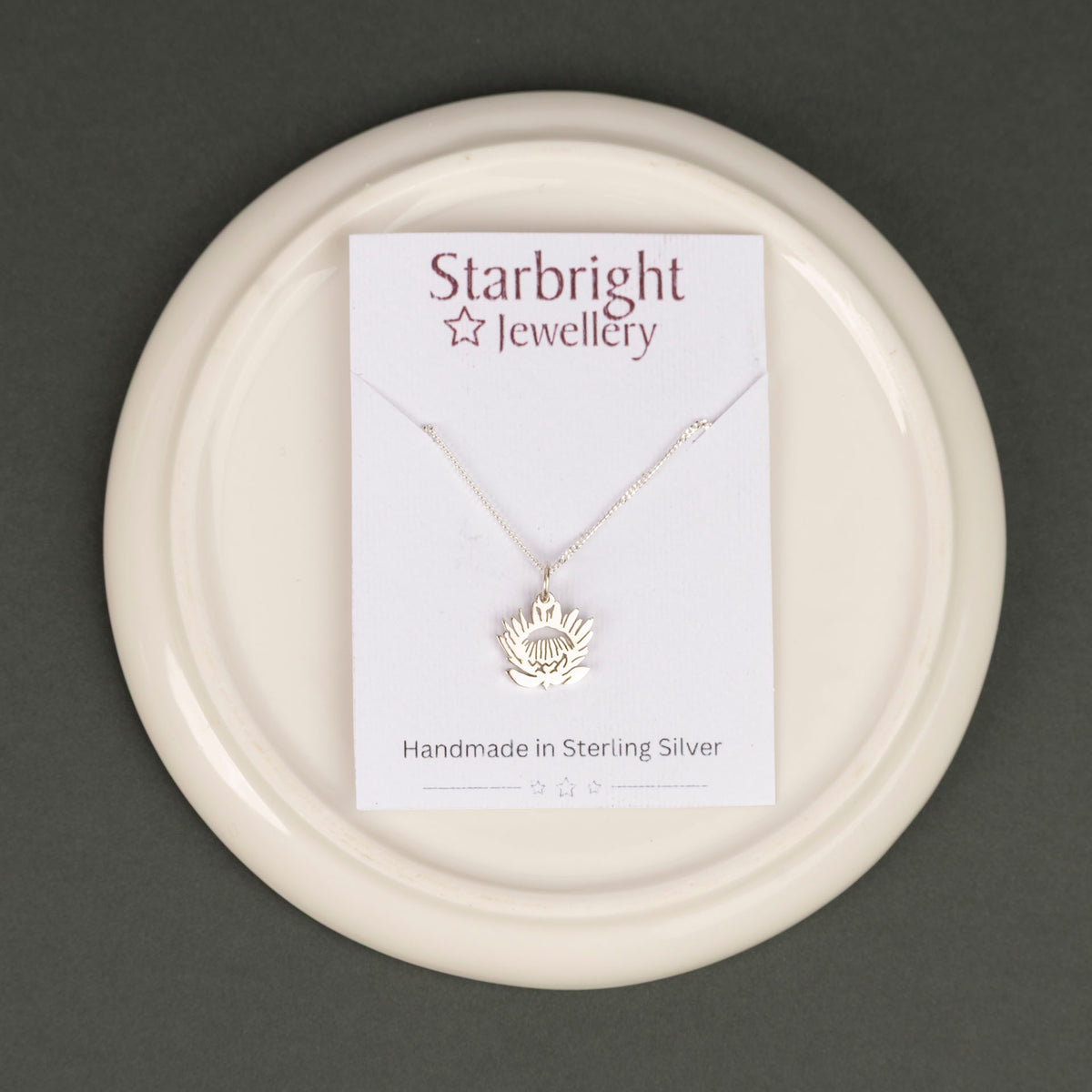 Sterling Silver Dainty Protea Pendant