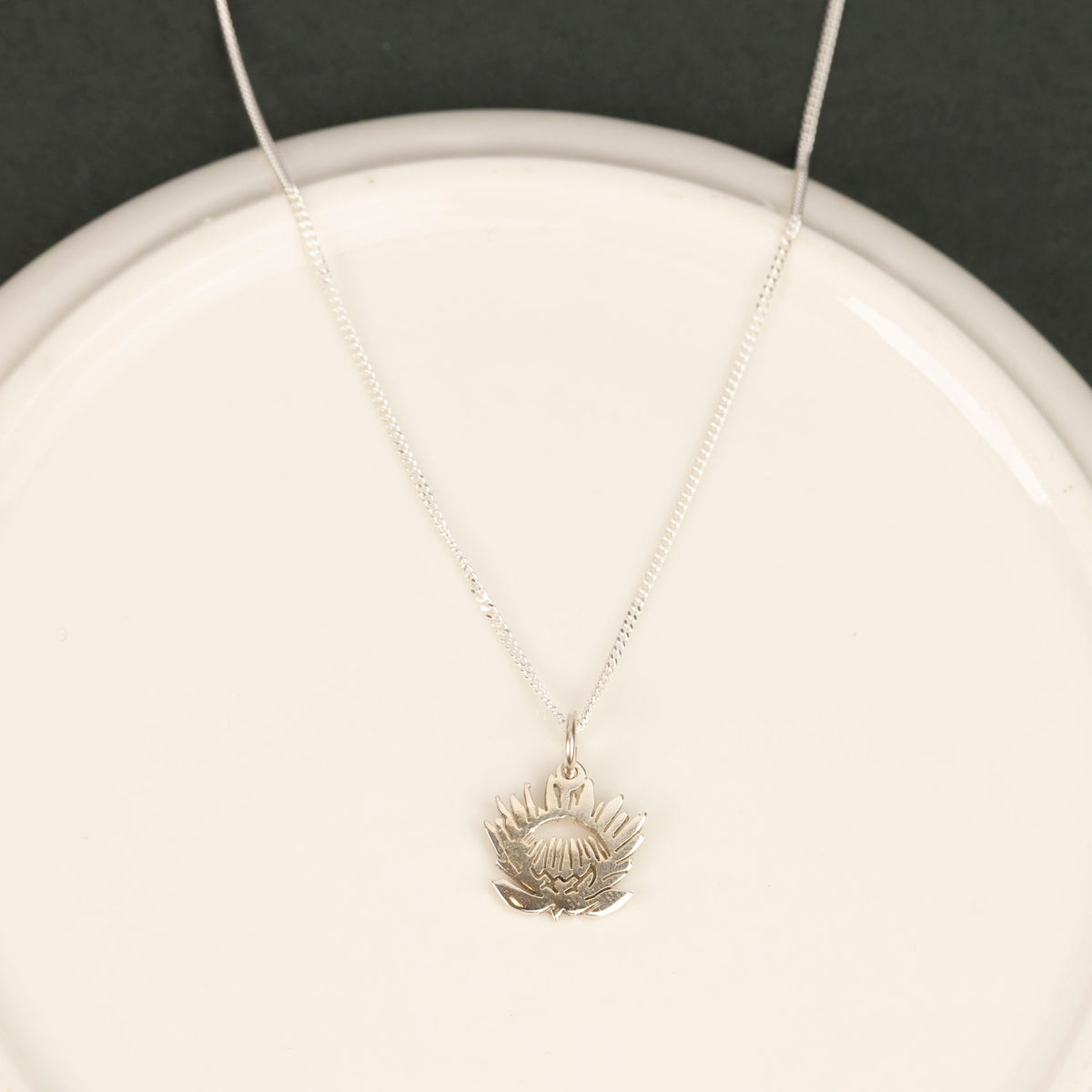 Sterling Silver Dainty Protea Pendant