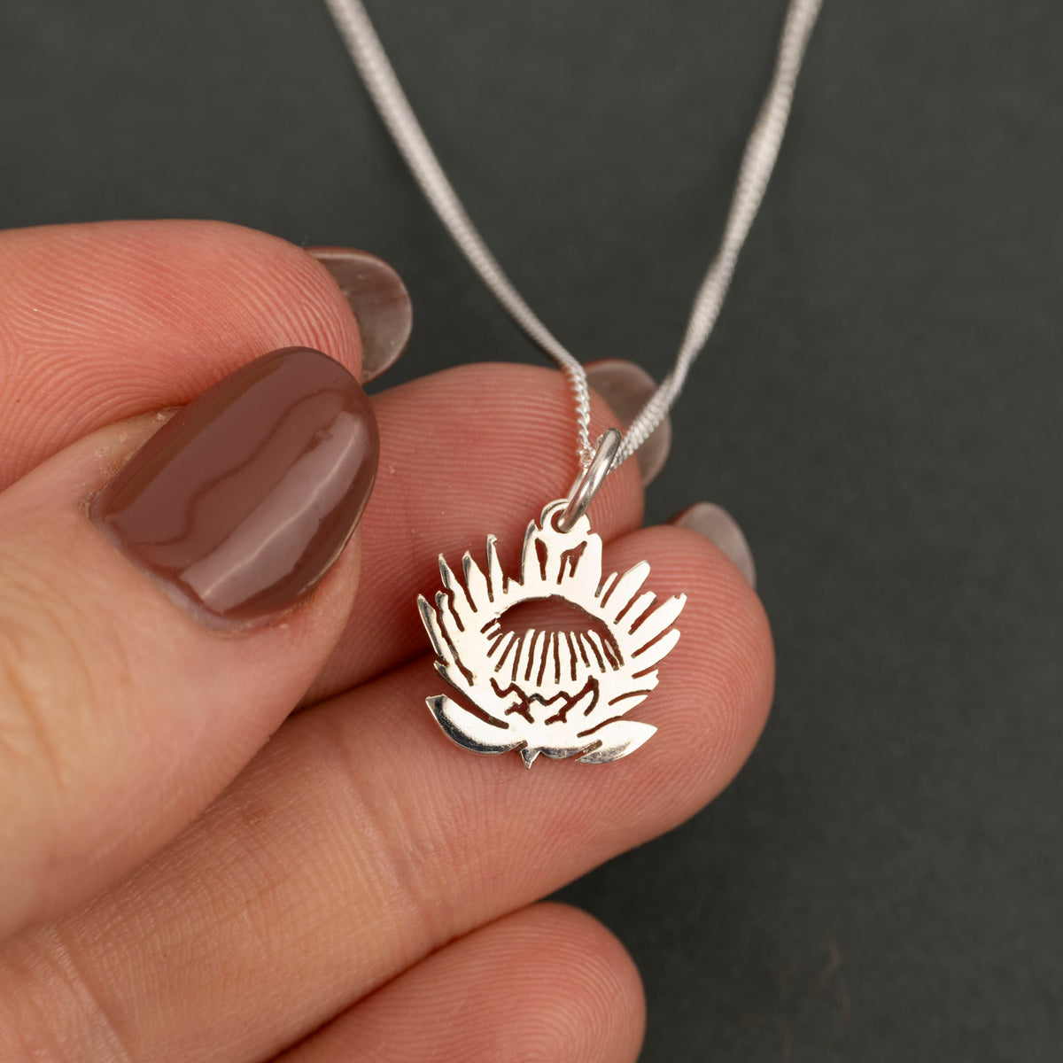 Sterling Silver Dainty Protea Pendant