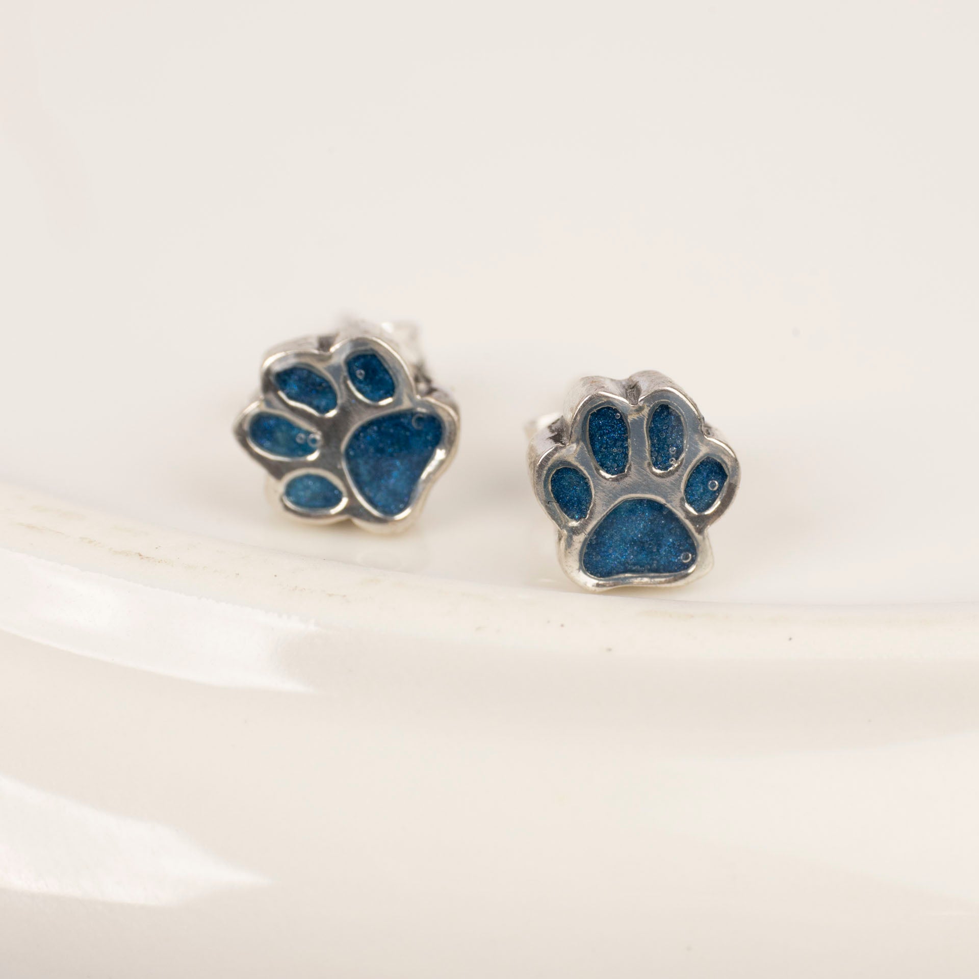 Pawprint Sterling Silver and Resin Stud Earrings