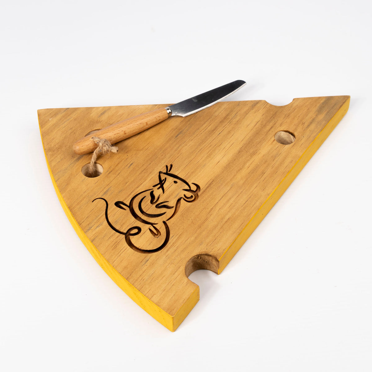 Wooden Cheese Platter with Mouse Design & Cheese Knife Set