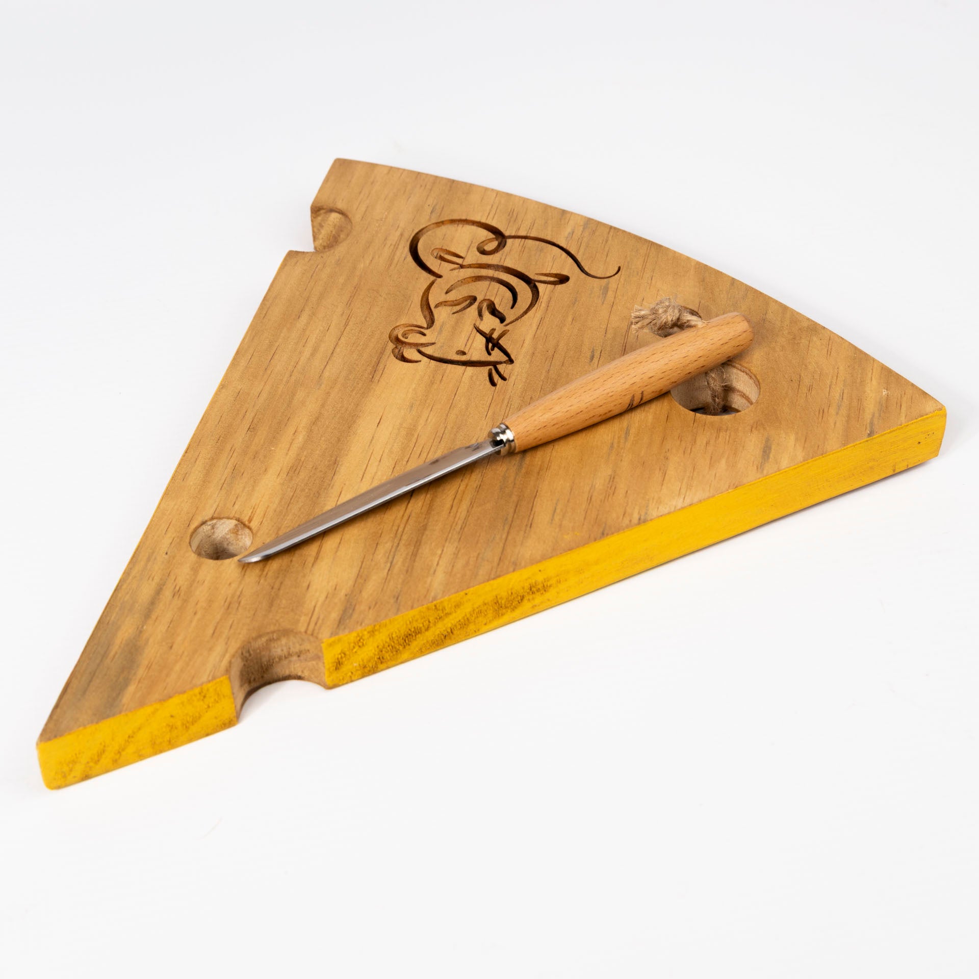 Wooden Cheese Platter with Mouse Design & Cheese Knife Set