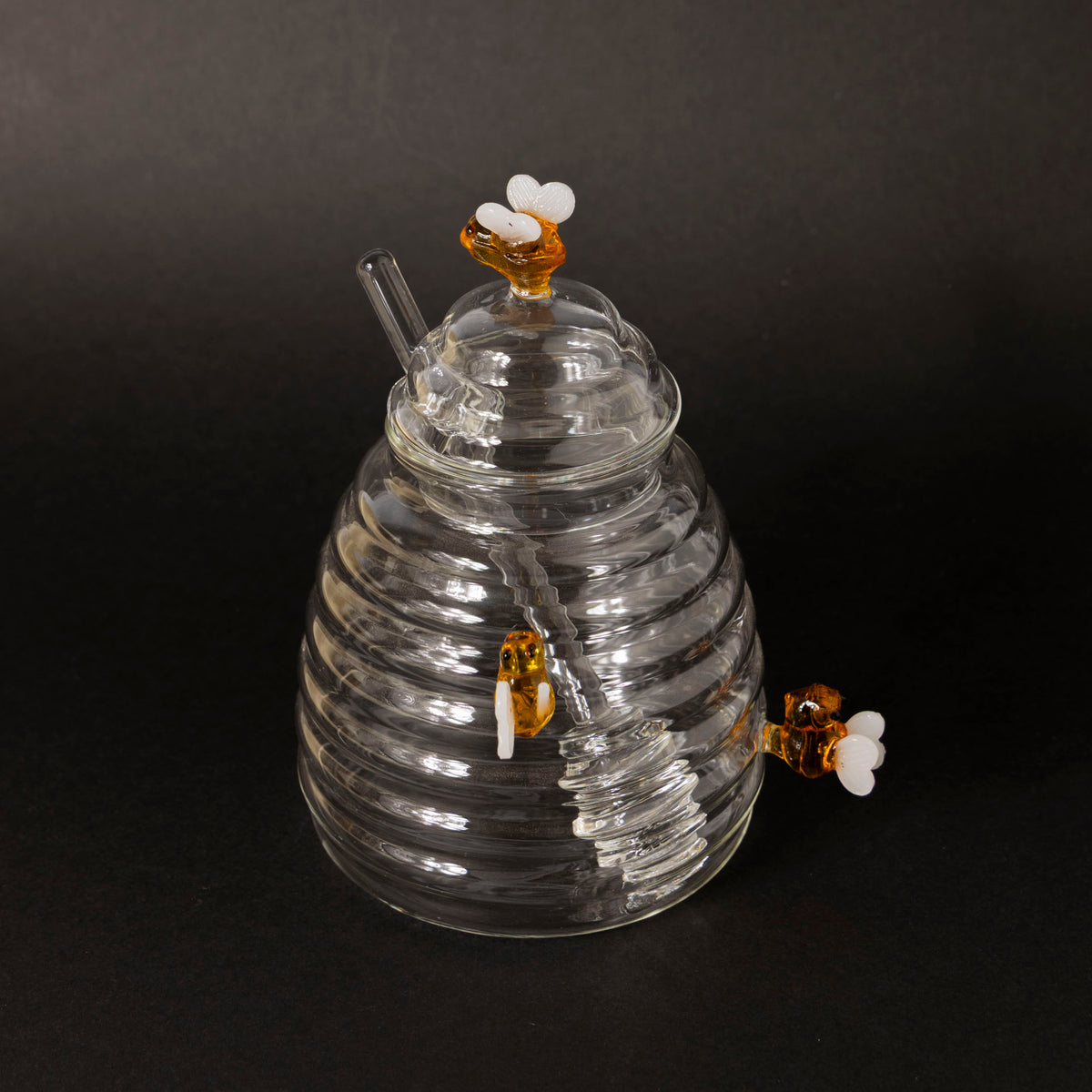 Handcrafted Glass Honey Pot with Dipper & Bee Accents
