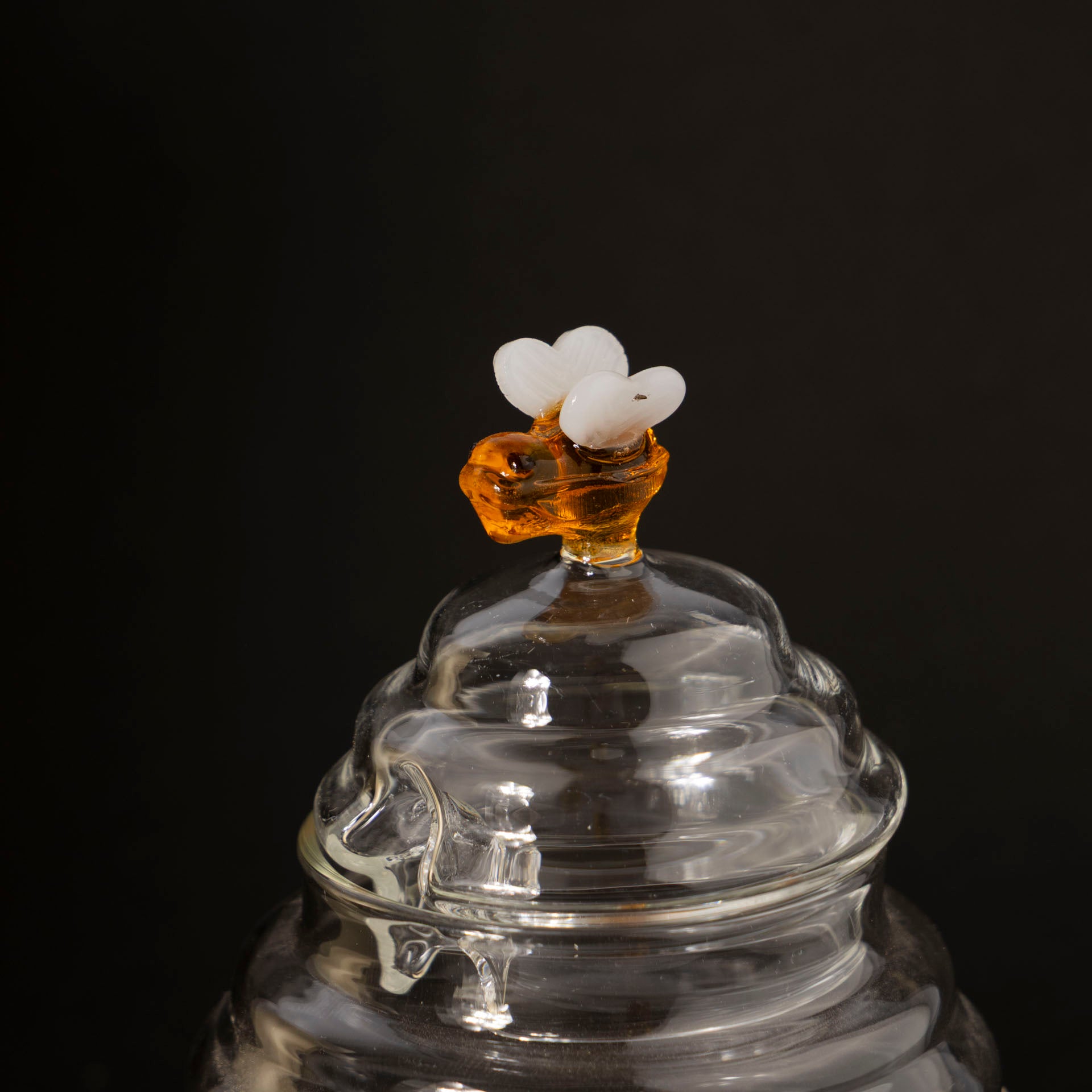 Handcrafted Glass Honey Pot with Dipper & Bee Accents