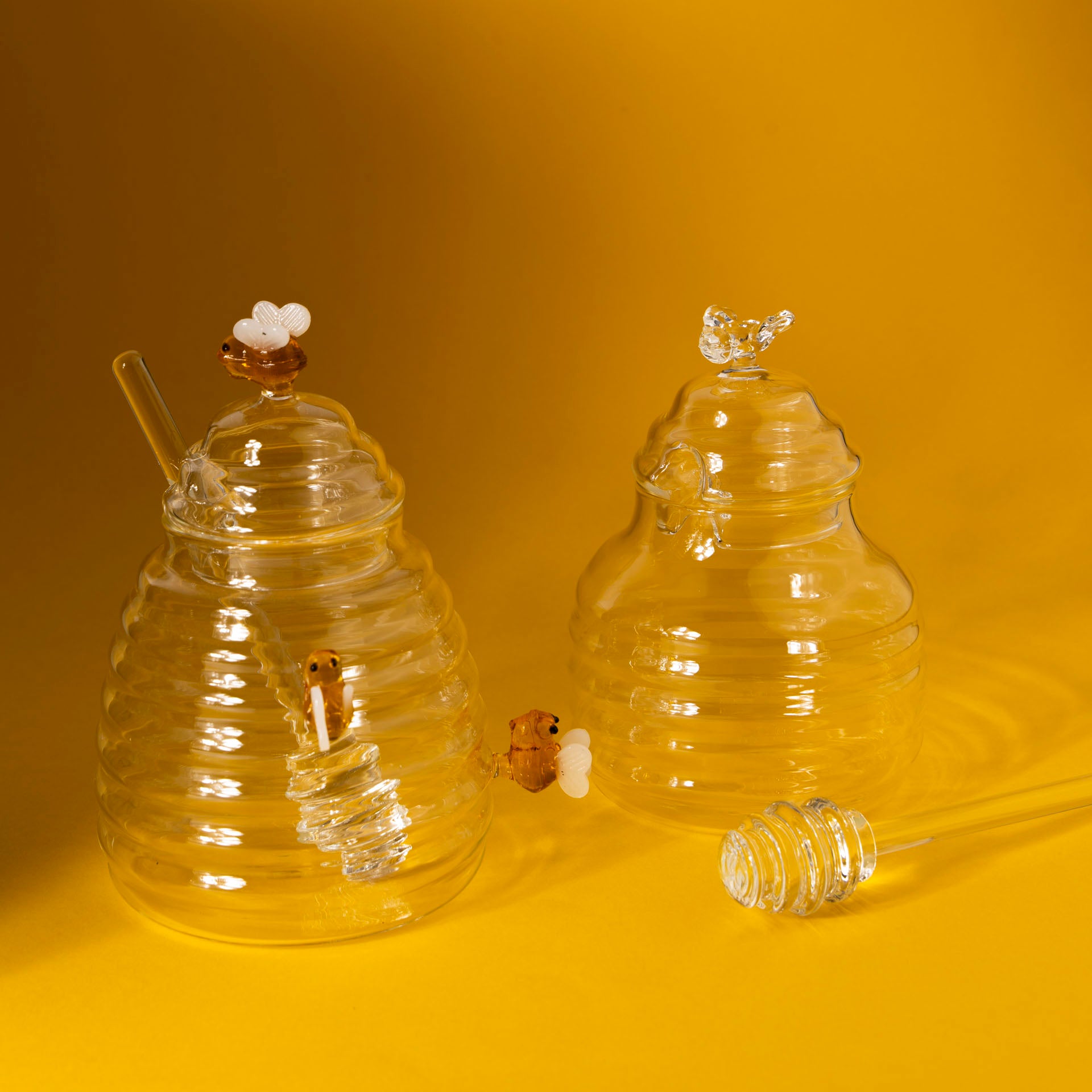 Handcrafted Glass Honey Pot with Dipper & Bee Accents