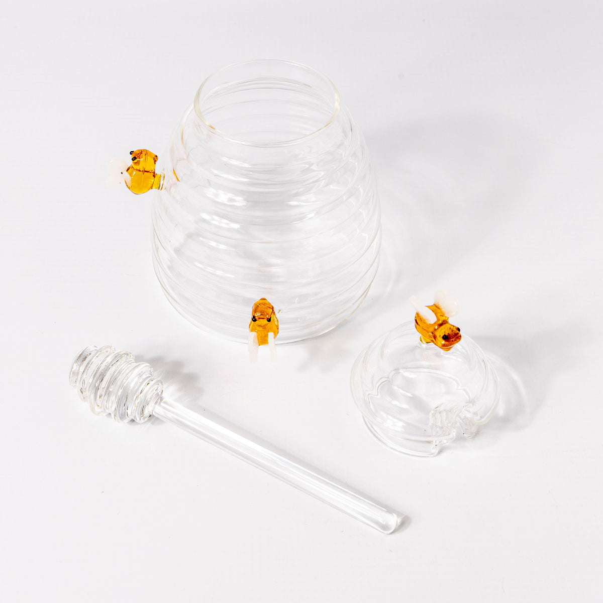 Handcrafted Glass Honey Pot with Dipper & Bee Accents