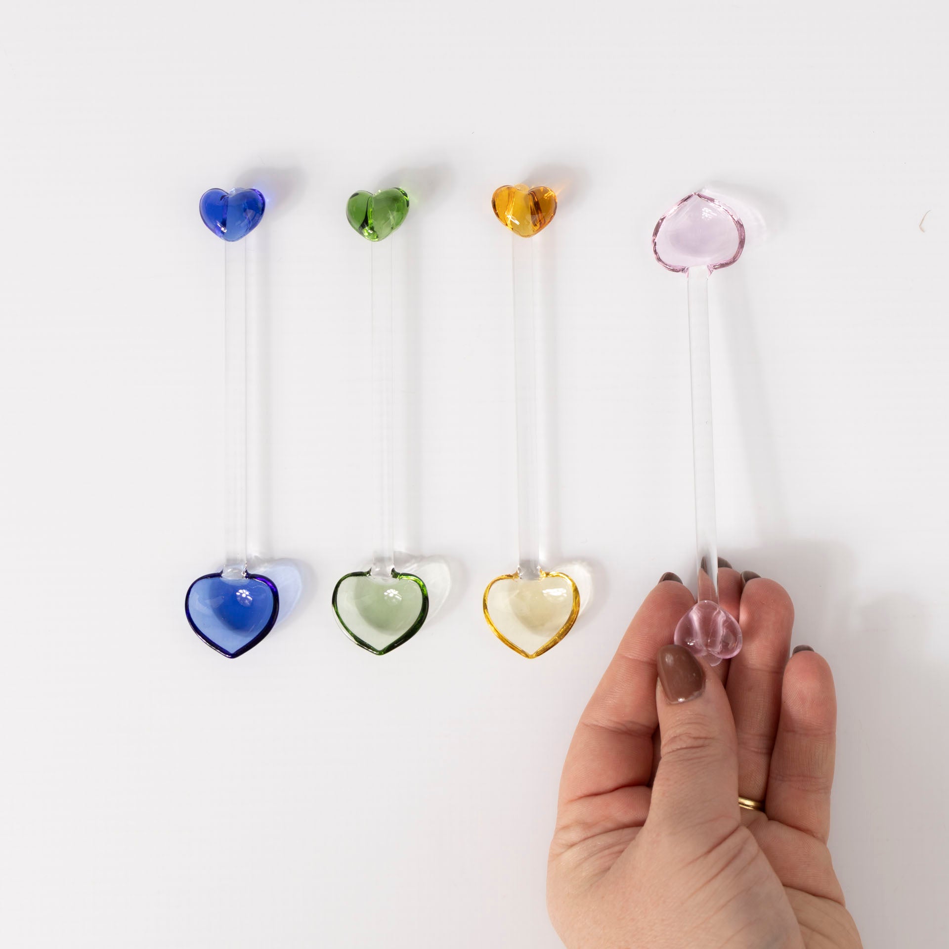 Glass Stirring Spoons with Heart Accent (set of 4)