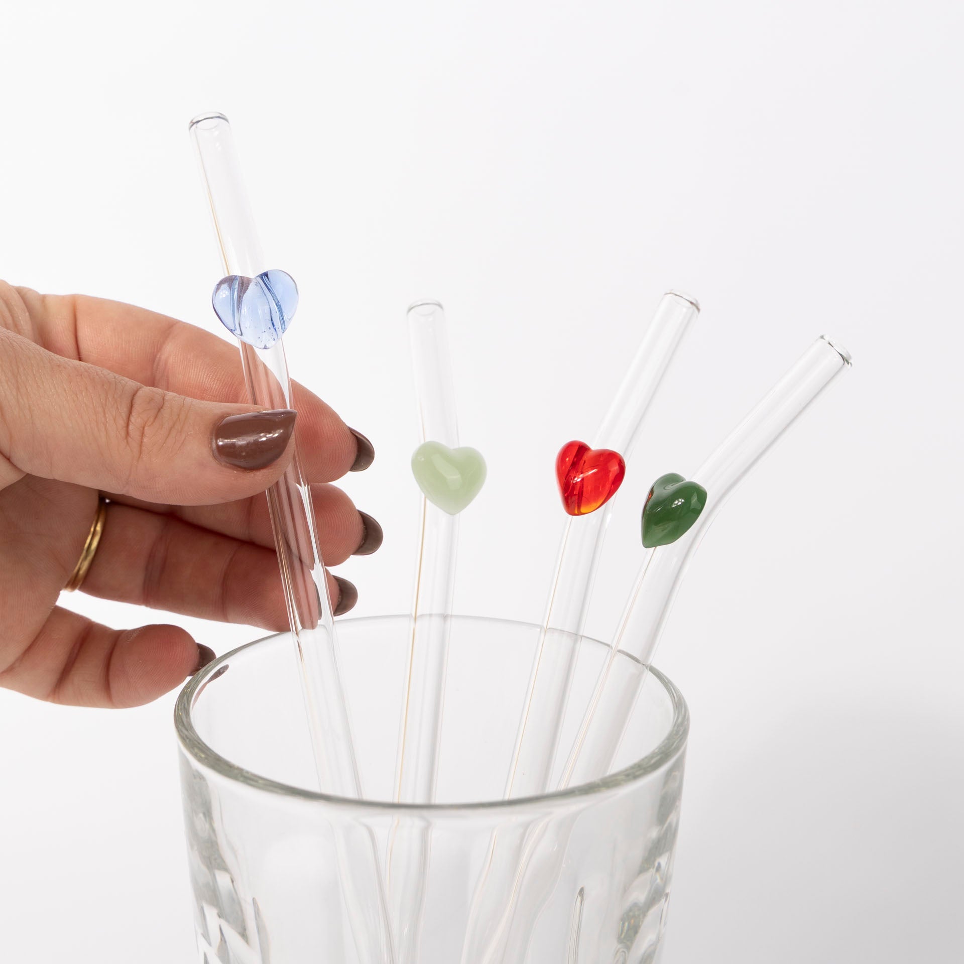 Glass Straws with Heart Accent (set of 4)