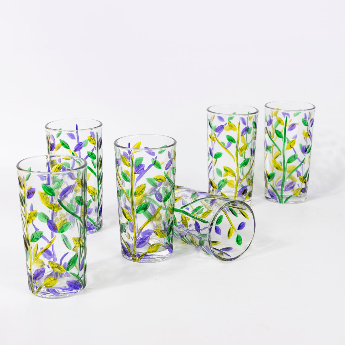Lavender Floral Glass Tumblers (set of 6 - assorted sizes)