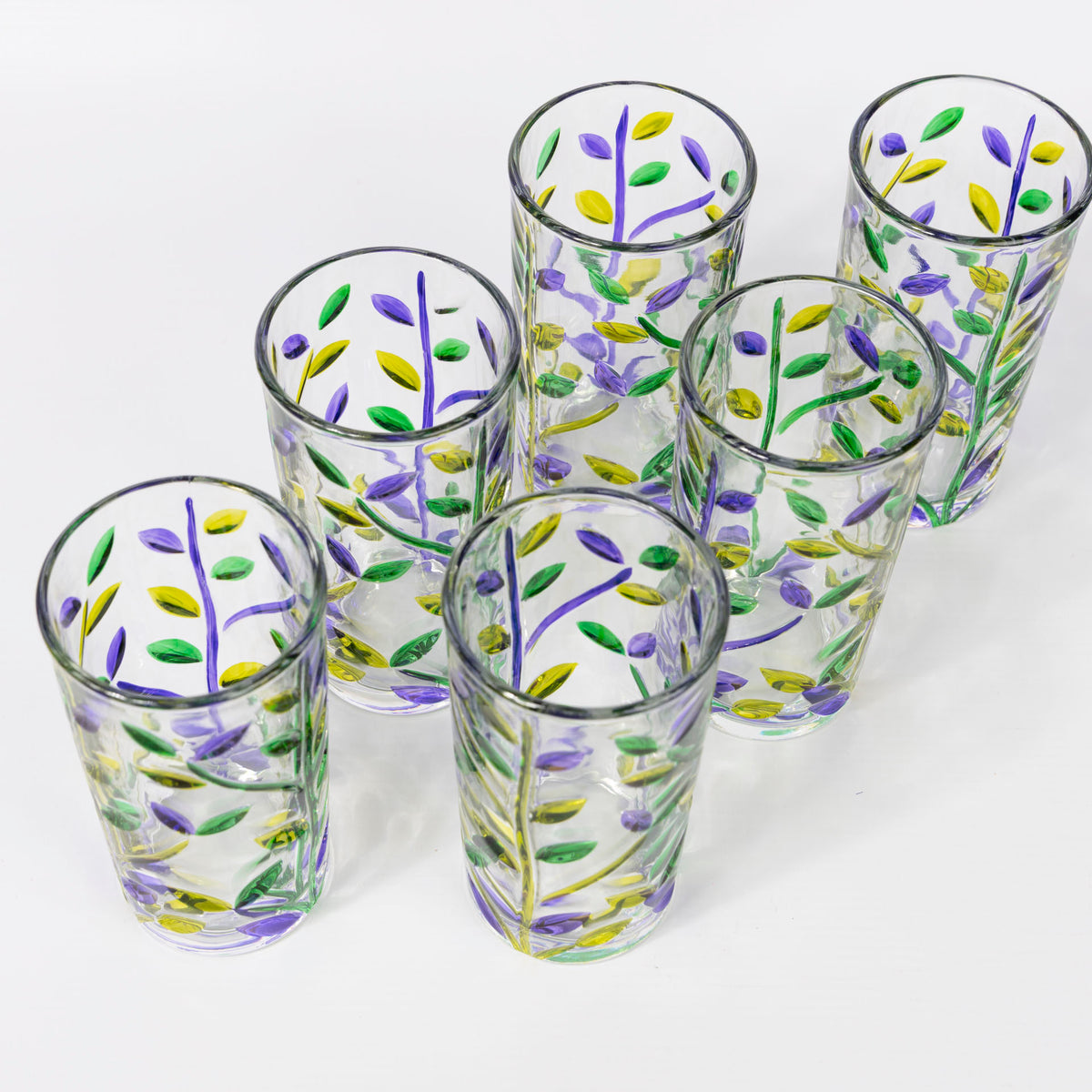 Lavender Floral Glass Tumblers (set of 6 - assorted sizes)