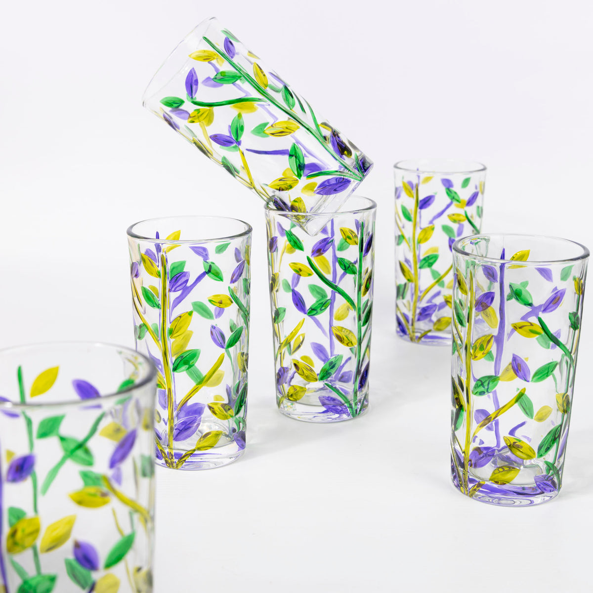 Lavender Floral Glass Tumblers (set of 6 - assorted sizes)