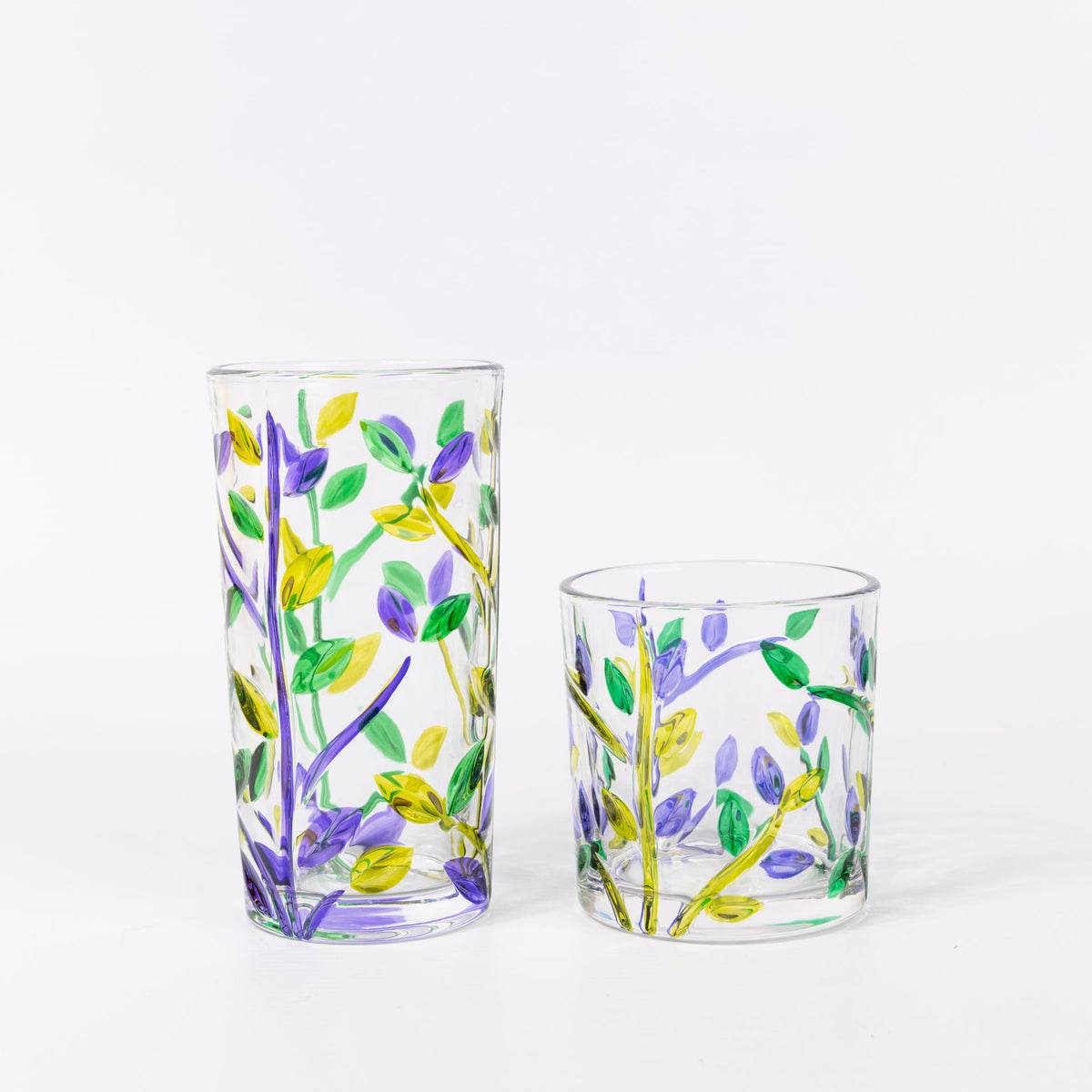 Lavender Floral Glass Tumblers (set of 6 - assorted sizes)