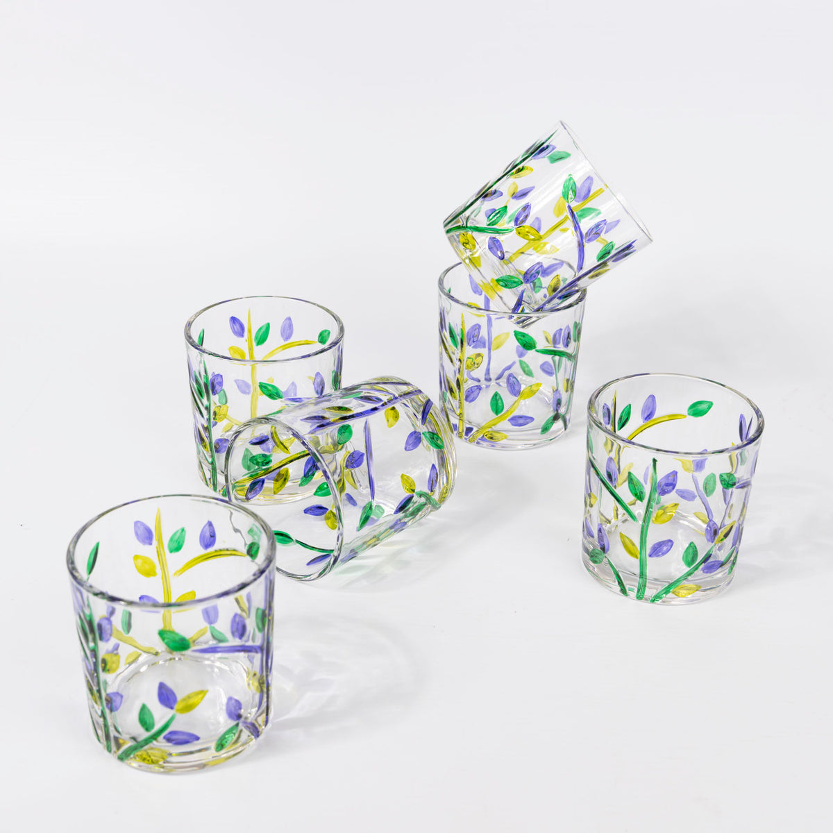 Lavender Floral Glass Tumblers (set of 6 - assorted sizes)