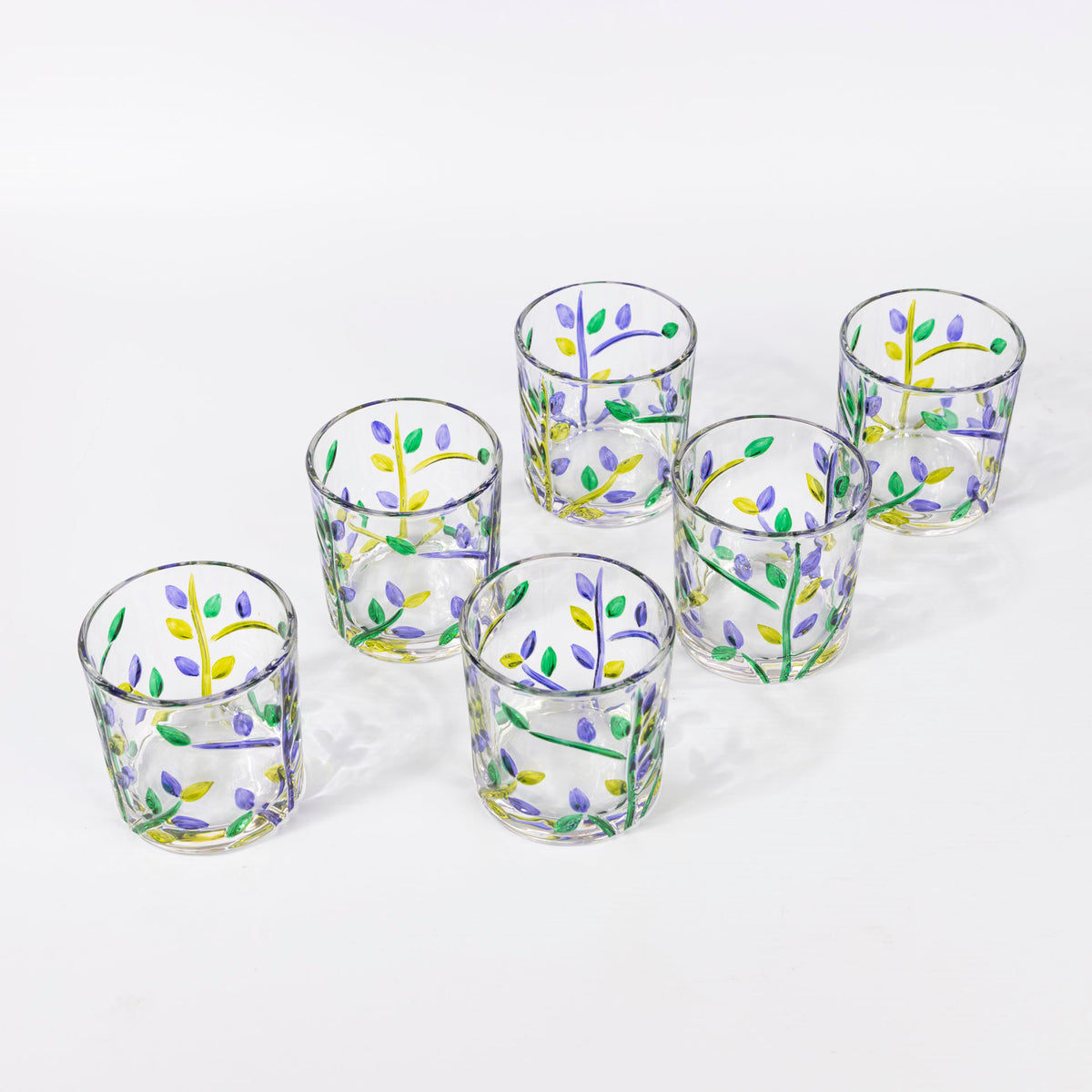 Lavender Floral Glass Tumblers (set of 6 - assorted sizes)